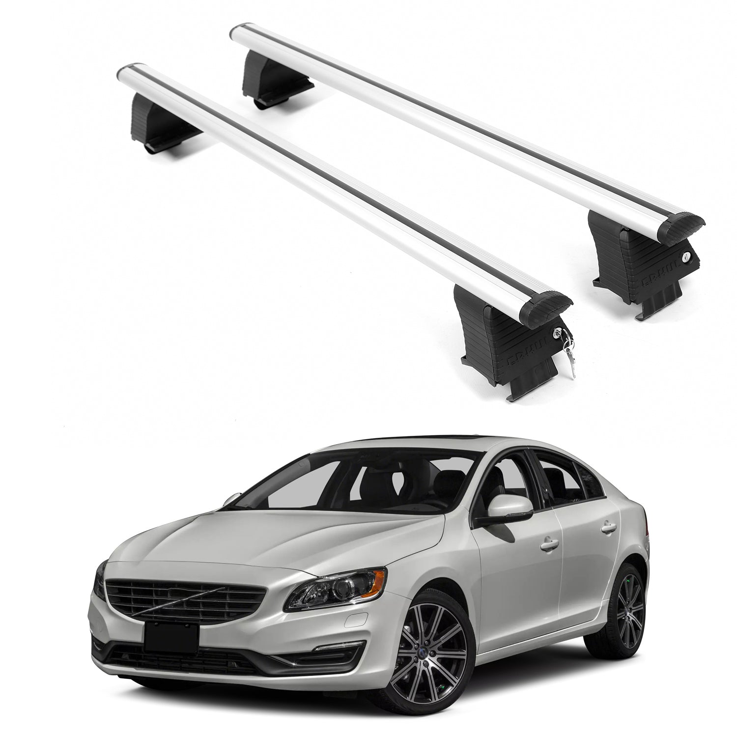 ERKUL Roof Rack Crossbars For VOLVO S60 2010-2018 Naked Roof Aluminum Silver