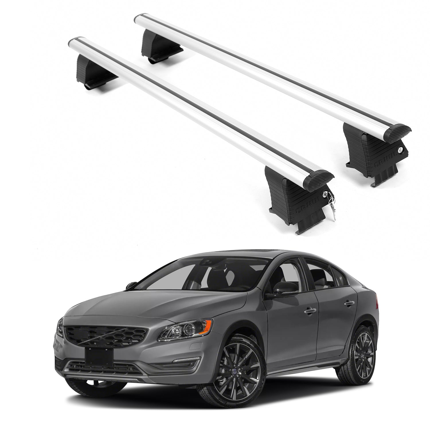 ERKUL Roof Rack Crossbars For VOLVO S60 CROSS COUNTRY 2016-2018 Naked Roof Aluminum Silver