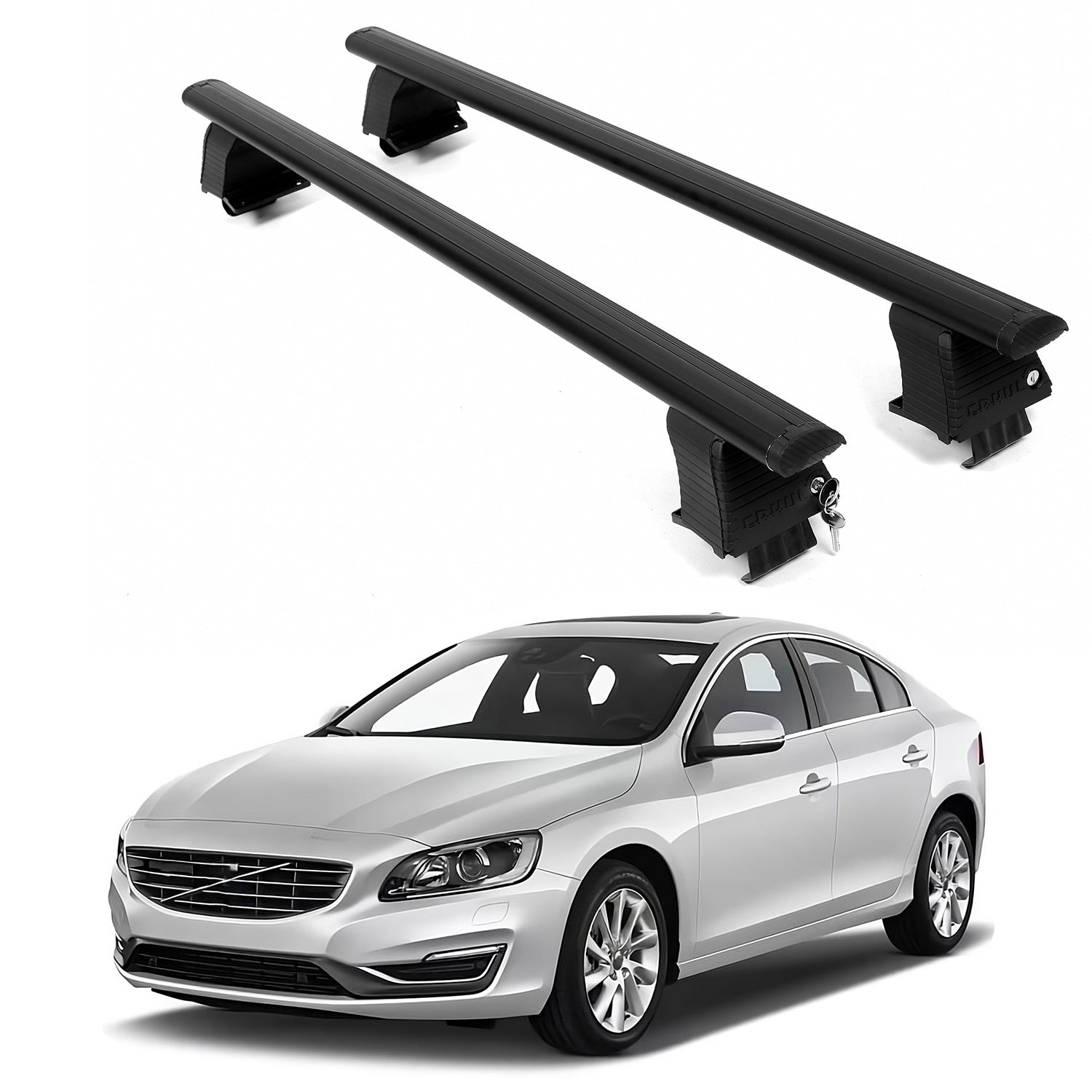 ERKUL Roof Rack Crossbars For VOLVO V60 2015-2018 Naked Roof Aluminum Black