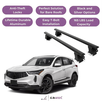 ERKUL Roof Rack Crossbars Fits Acura RDX 2019-2025 Naked Roof Aluminum Black