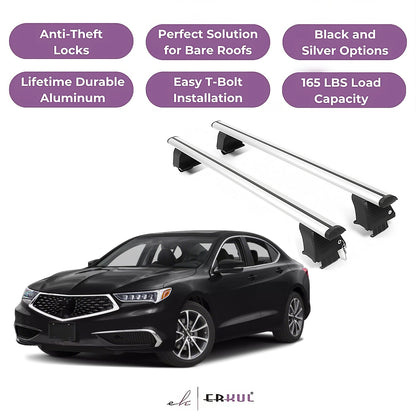 ERKUL Roof Rack Crossbars Fits Acura TLX 2015-2020 Naked Roof Aluminum Silver
