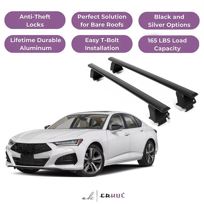 ERKUL Roof Rack Crossbars Fits Acura TLX 2021-2025 Naked Roof Aluminum Black