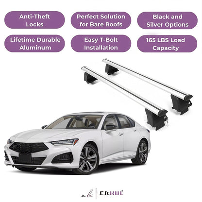 ERKUL Roof Rack Crossbars Fits Acura TLX 2021-2025 Naked Roof Aluminum Silver