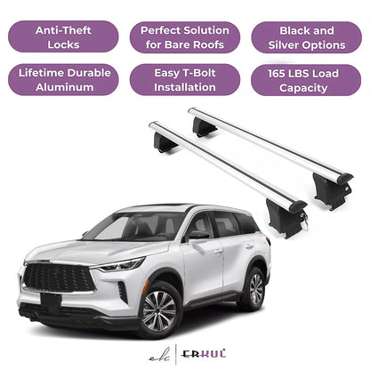 ERKUL Roof Rack Crossbars Fit INFINITI QX60 2022-2025 Naked Roof Aluminum Silver