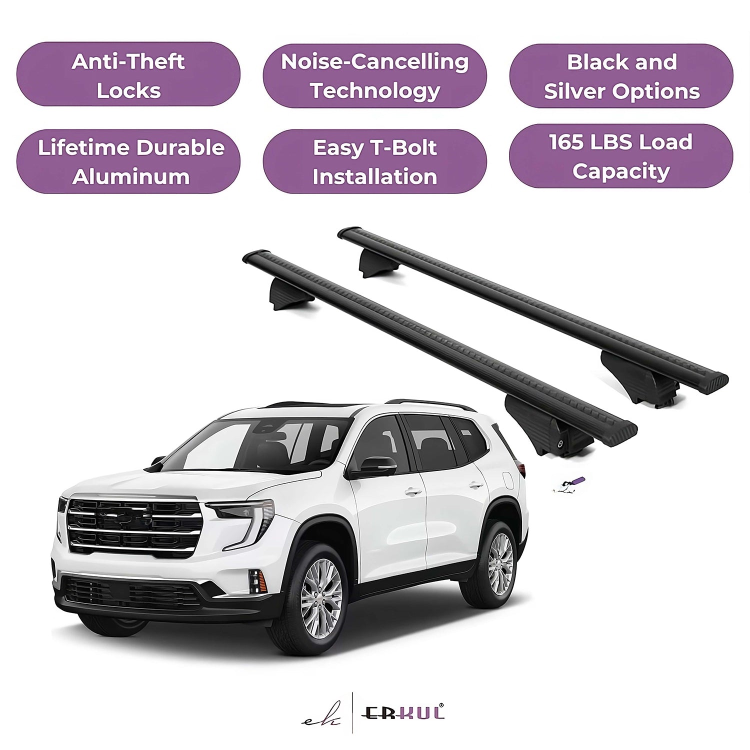 Roof Rack Cross Bars with Extended Bar Design for GMC Acadia 2024-2025  - Black