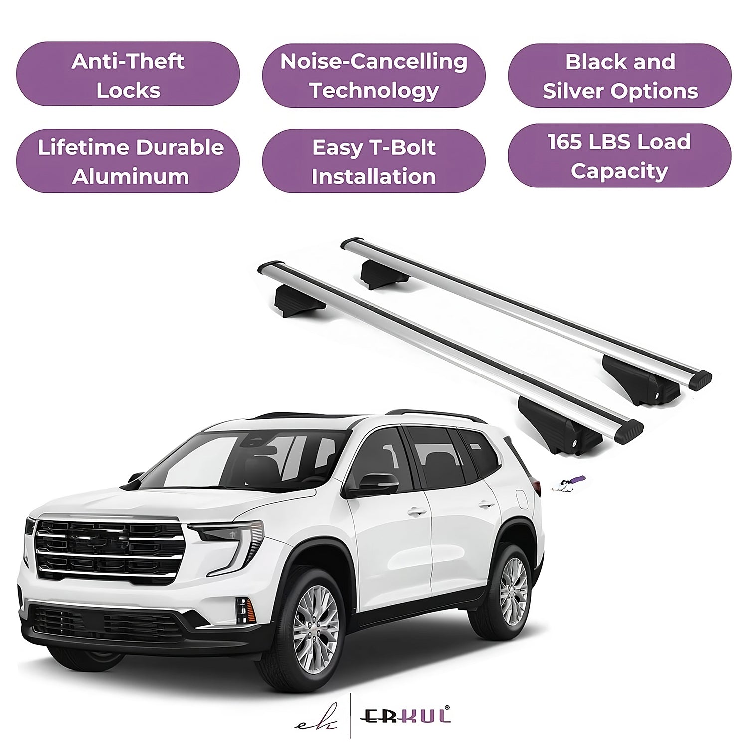 Roof Rack Cross Bars with Extended Bar Design for GMC Acadia 2024-2025  - Silver