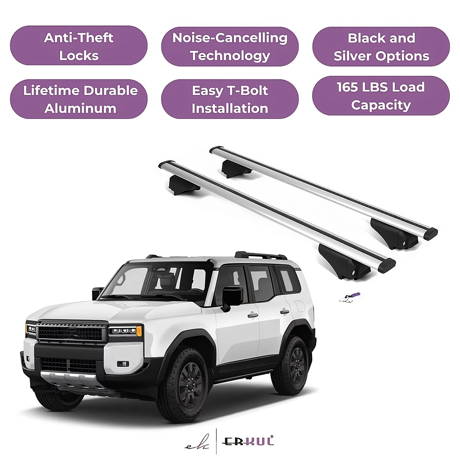 Roof Rack Cross Bars with Extended Bar Design for Toyota Land Cruiser 2024-2025 - Silver