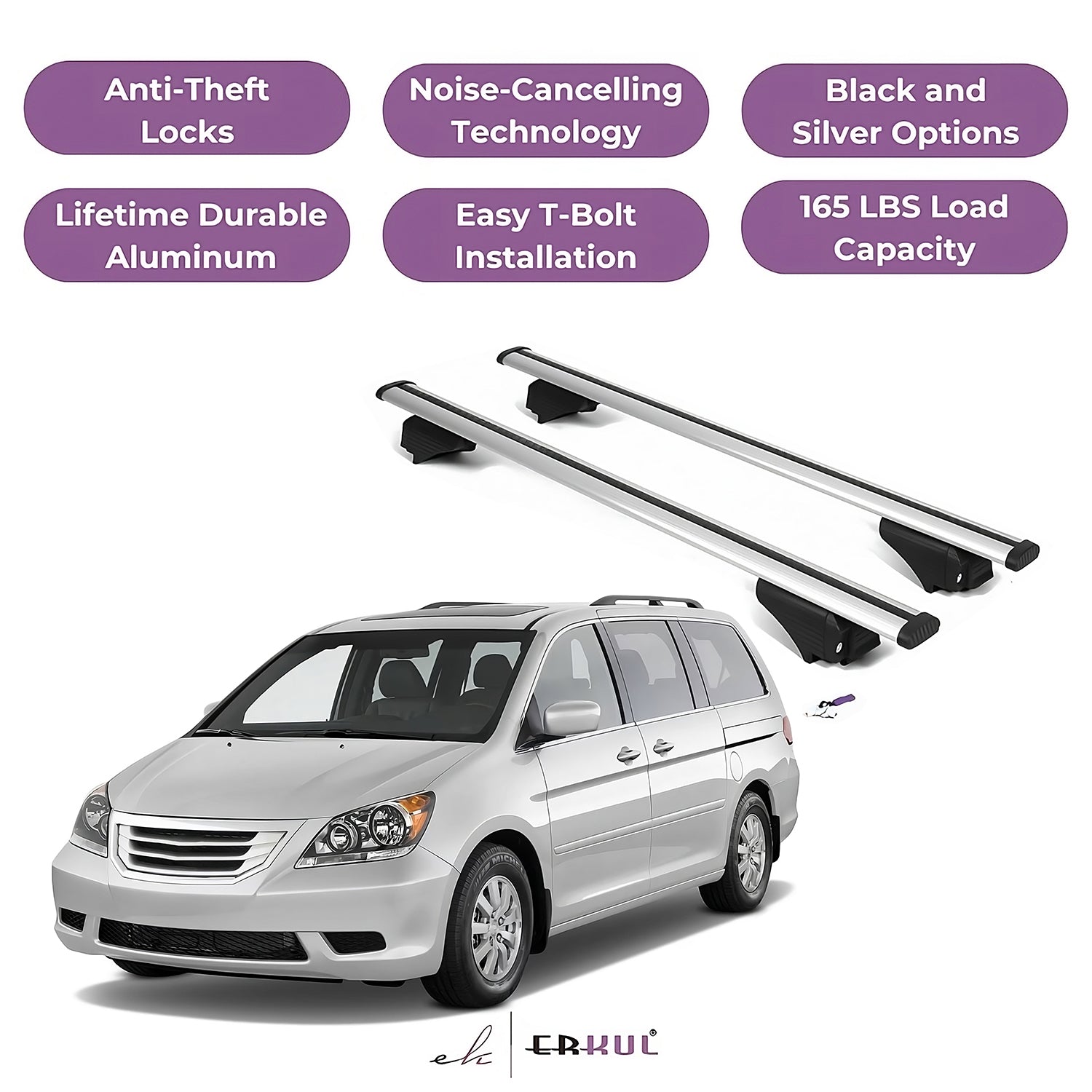 Roof Rack Cross Bars with Extended Bar Design for Honda Odyssey 2005-2010  - Silver