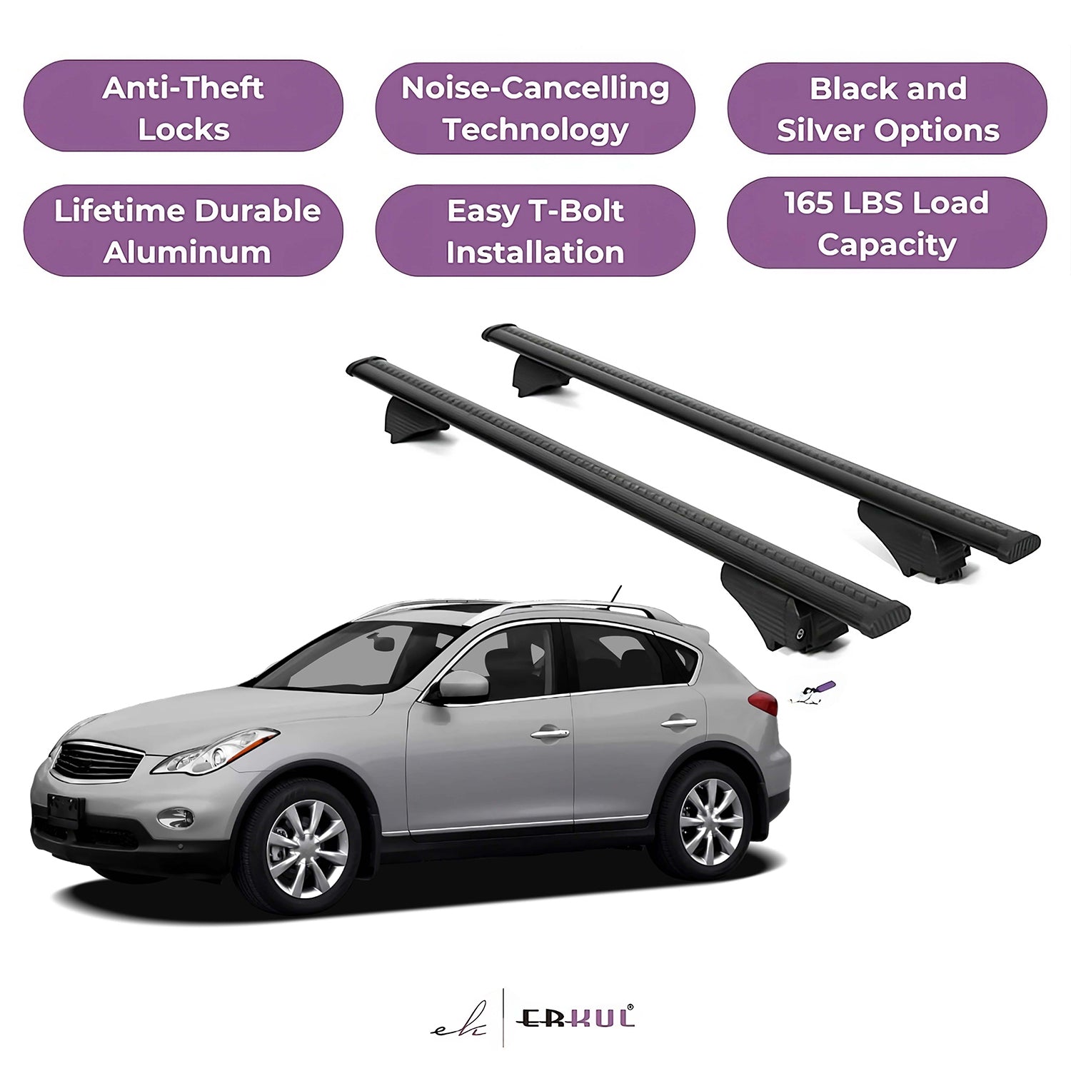 Roof Rack Cross Bars with Extended Bar Design for INFINITI EX35/EX 2008-2012 - - Black