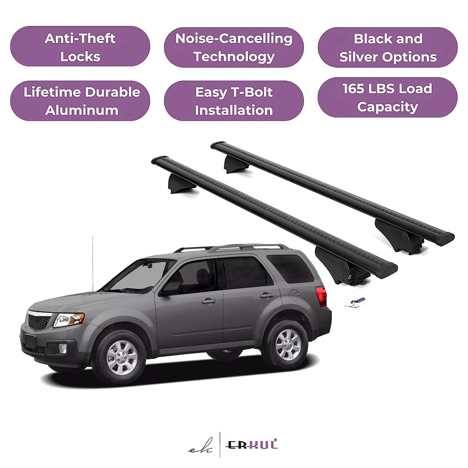Roof Rack Cross Bars with Extended Bar Design for Mazda Tribute 2001-2011  - Black