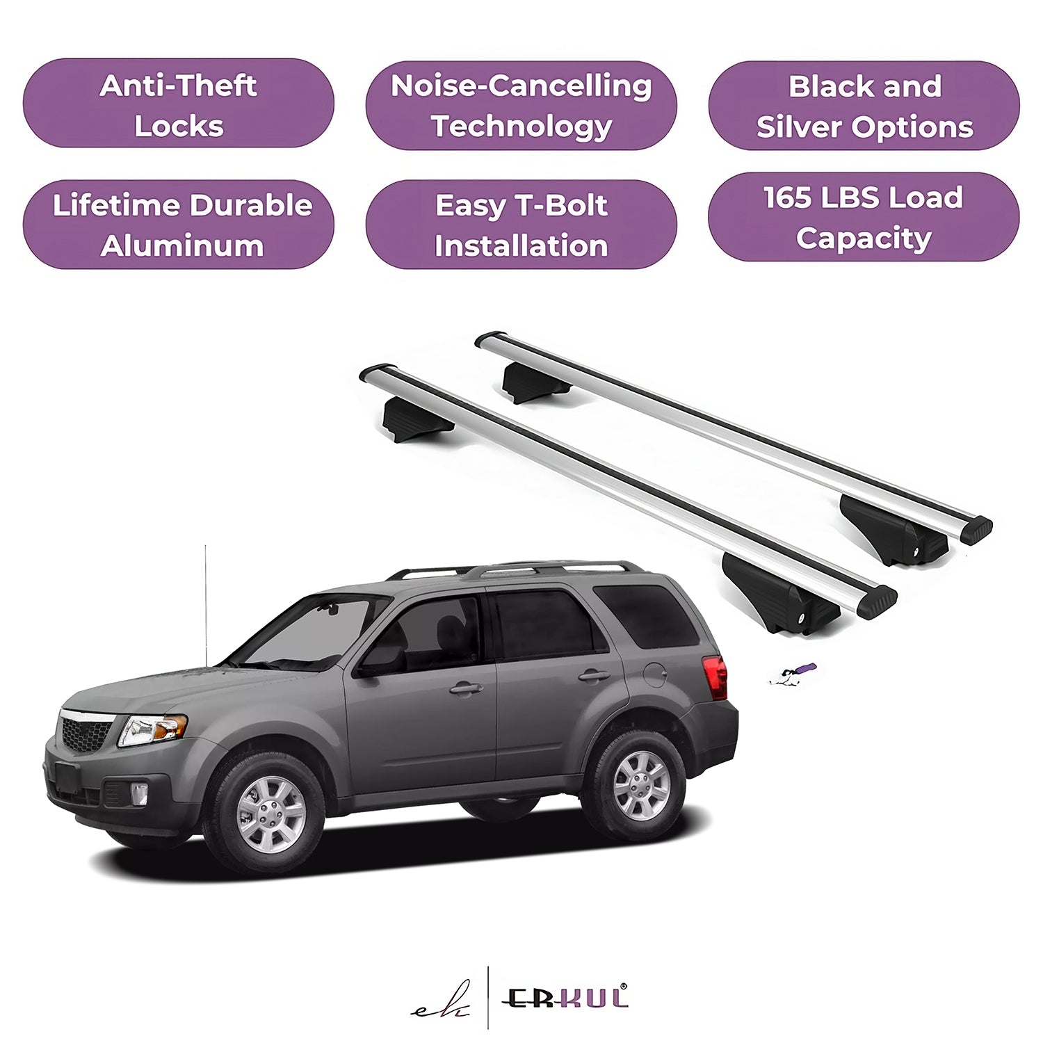 Roof Rack Cross Bars with Extended Bar Design for Mazda Tribute 2001-2011  - Silver