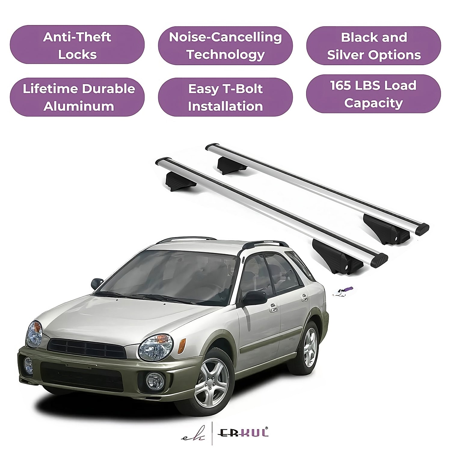 Roofrack Cross Bars with Extended Bar Design for Subaru Outback 1994-1997  - Silver