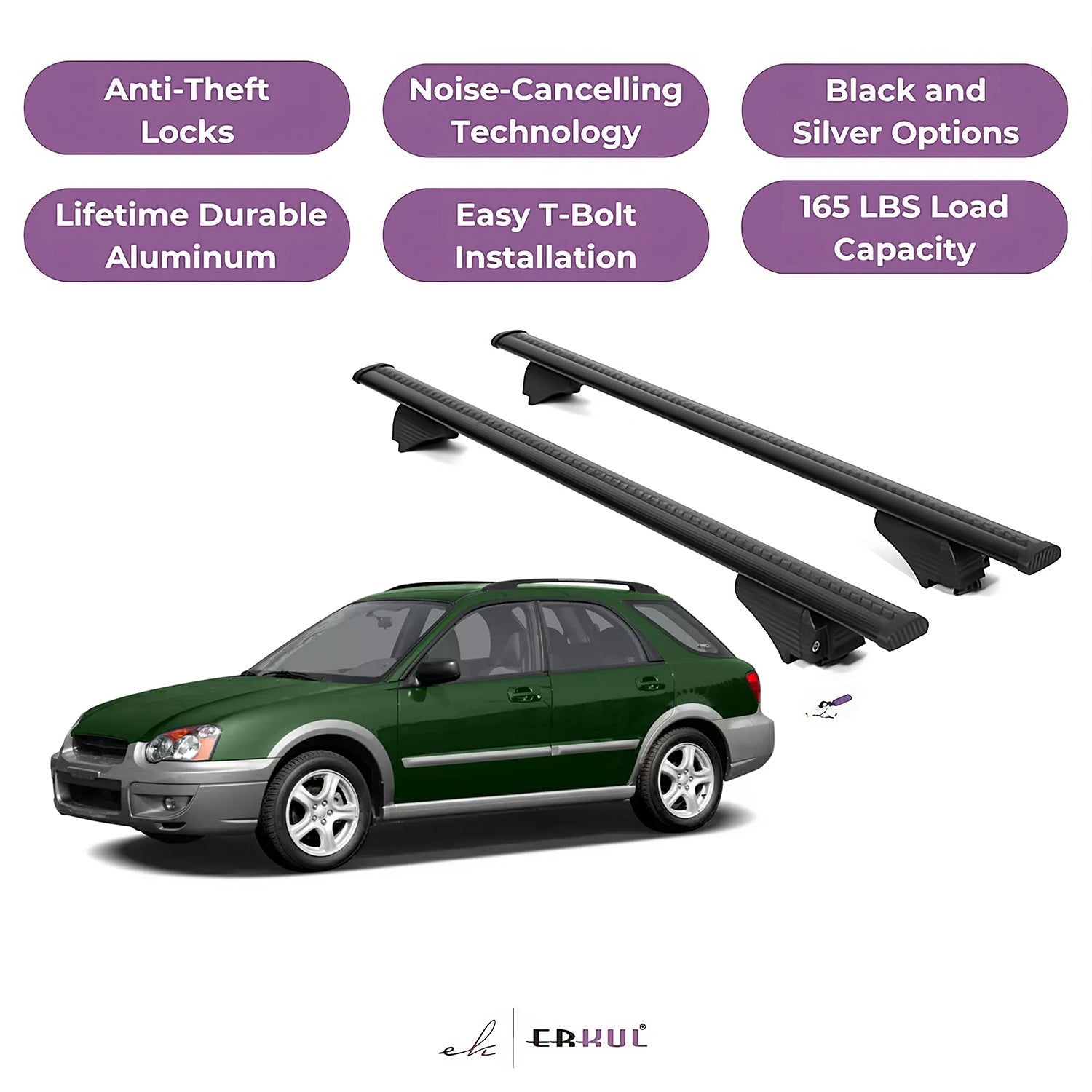 Roof Rack Cross Bars with Extended Bar Design for Subaru Outback 2005-2009  - Black
