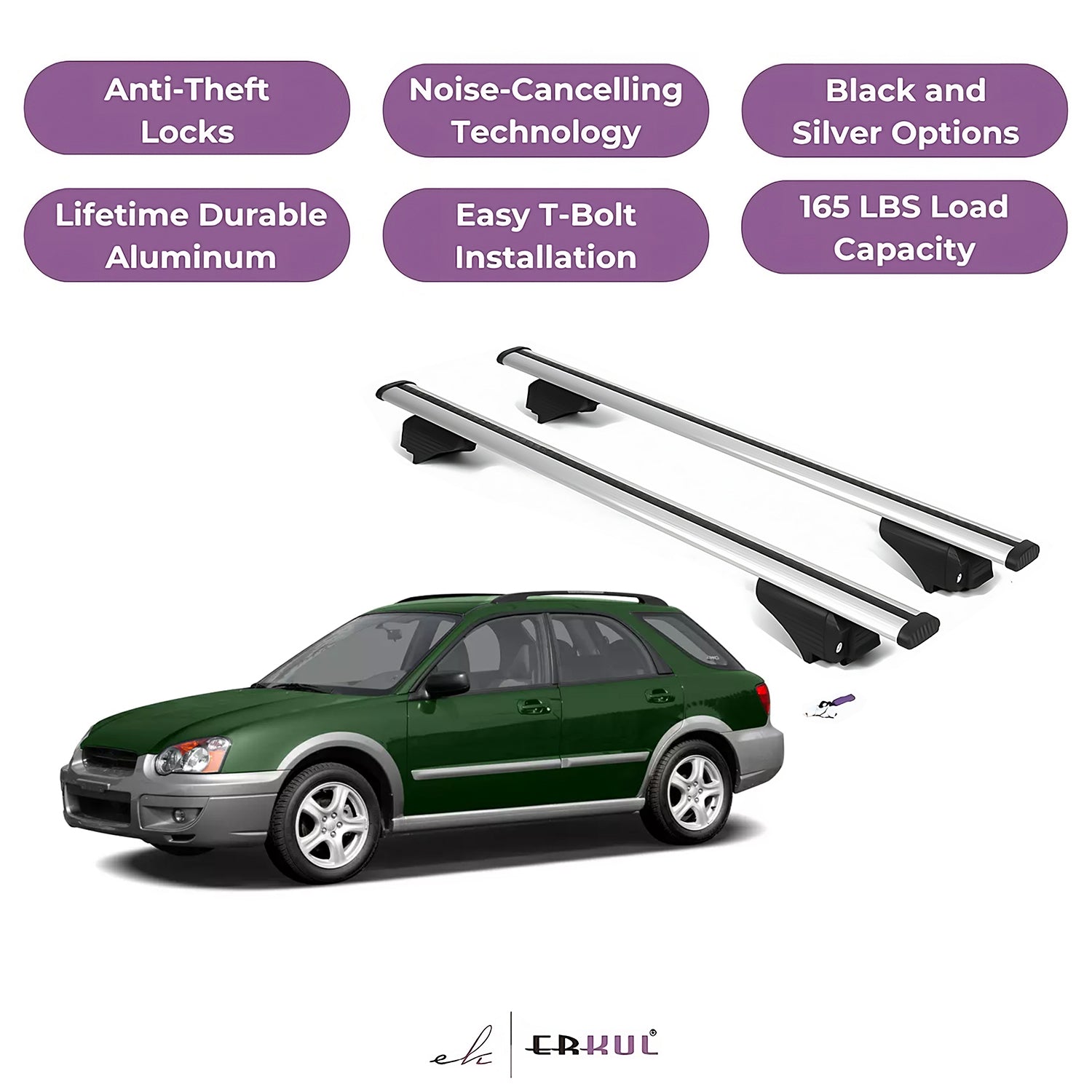 Roofrack Cross Bars with Extended Bar Design for Subaru Outback 2005-2009  - Silver