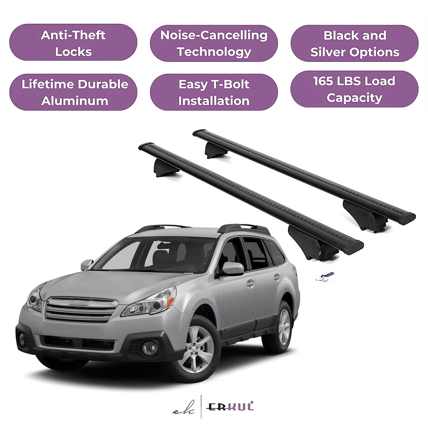 Roof Rack Cross Bars with Extended Bar Design for Subaru Outback 2010-2014  - Black