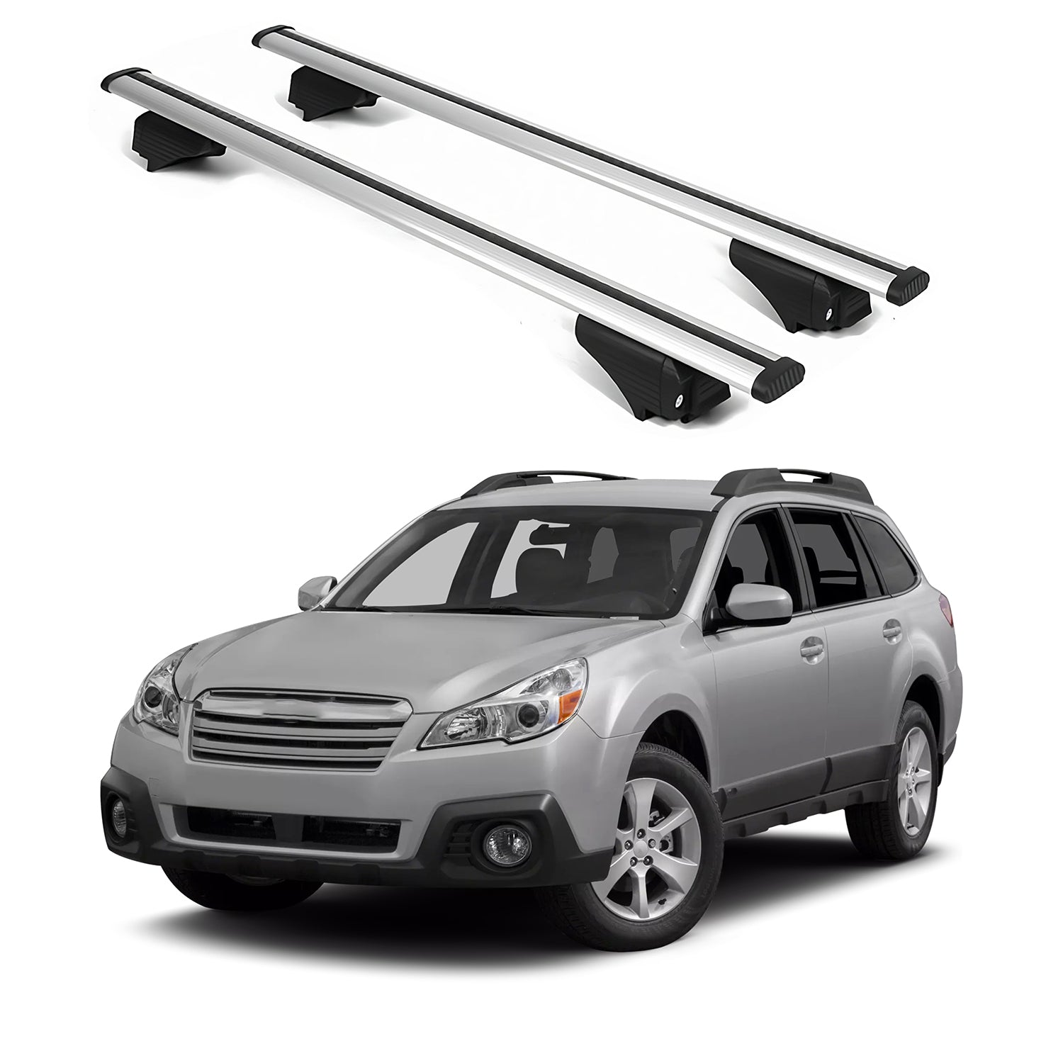 ERKUL Roofrack Cross Bars for Subaru Outback 2010-2014 for Raised Rails - Silver