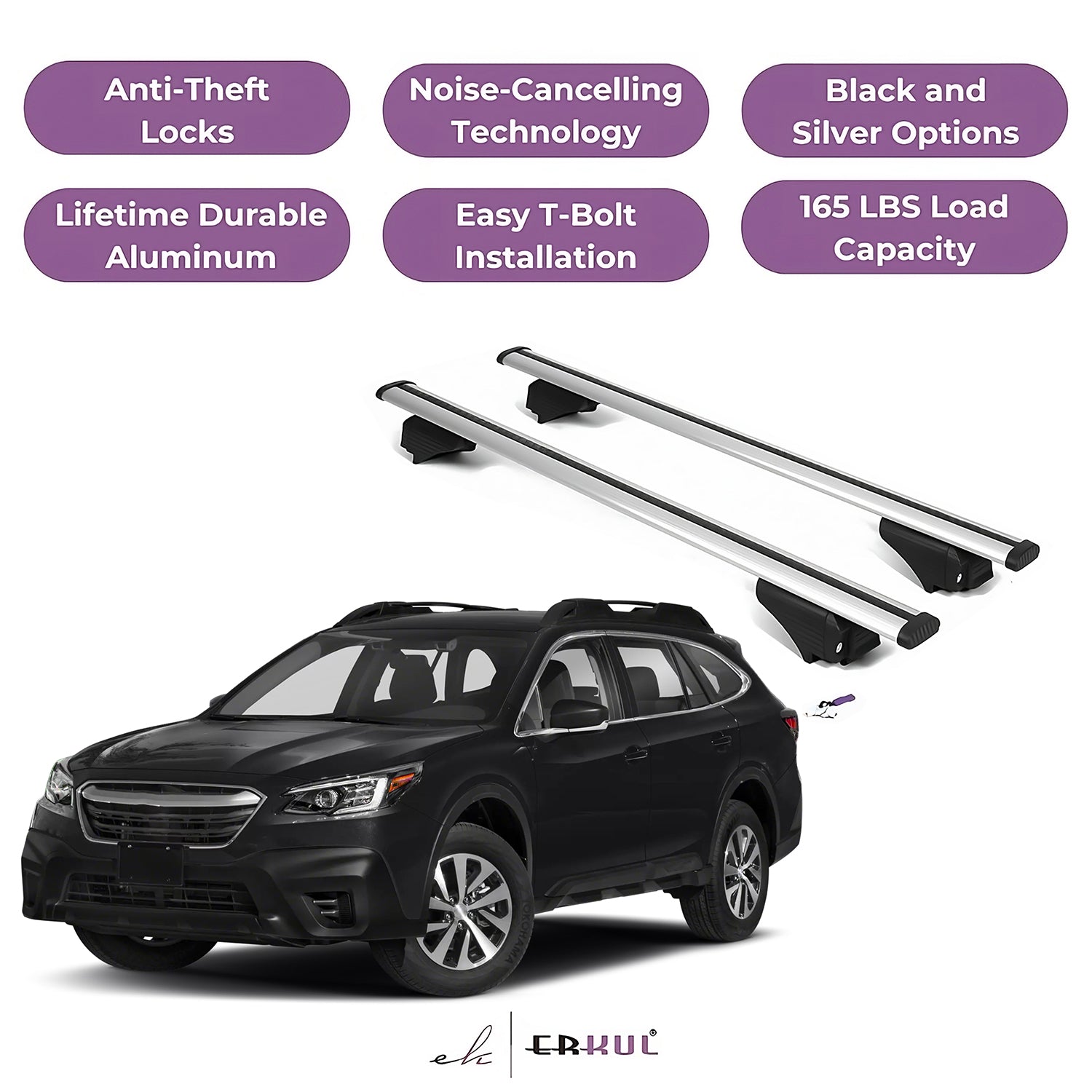 Roofrack Cross Bars with Extended Bar Design for Subaru Outback (Wilderness only) 2020-2025  - Silver
