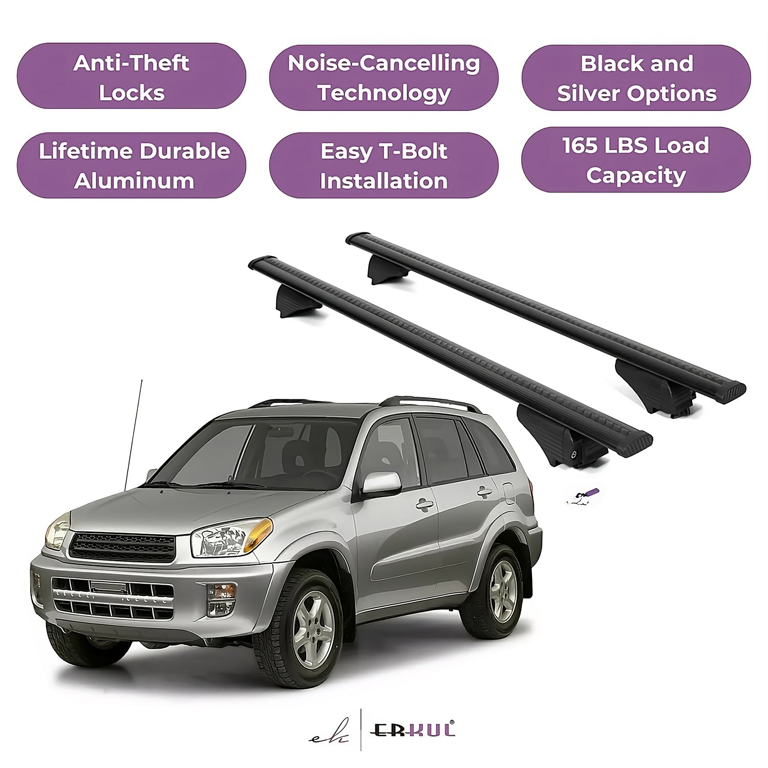 Roof Rack Cross Bars with Extended Bar Design for Toyota RAV4 1996-2006  - Black