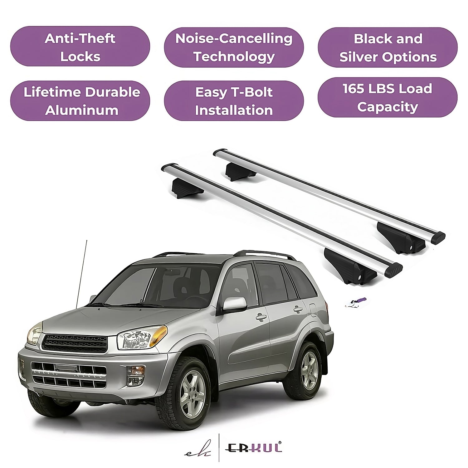 Roof Rack Cross Bars with Extended Bar Design for Toyota RAV4 1996-2006  - Silver