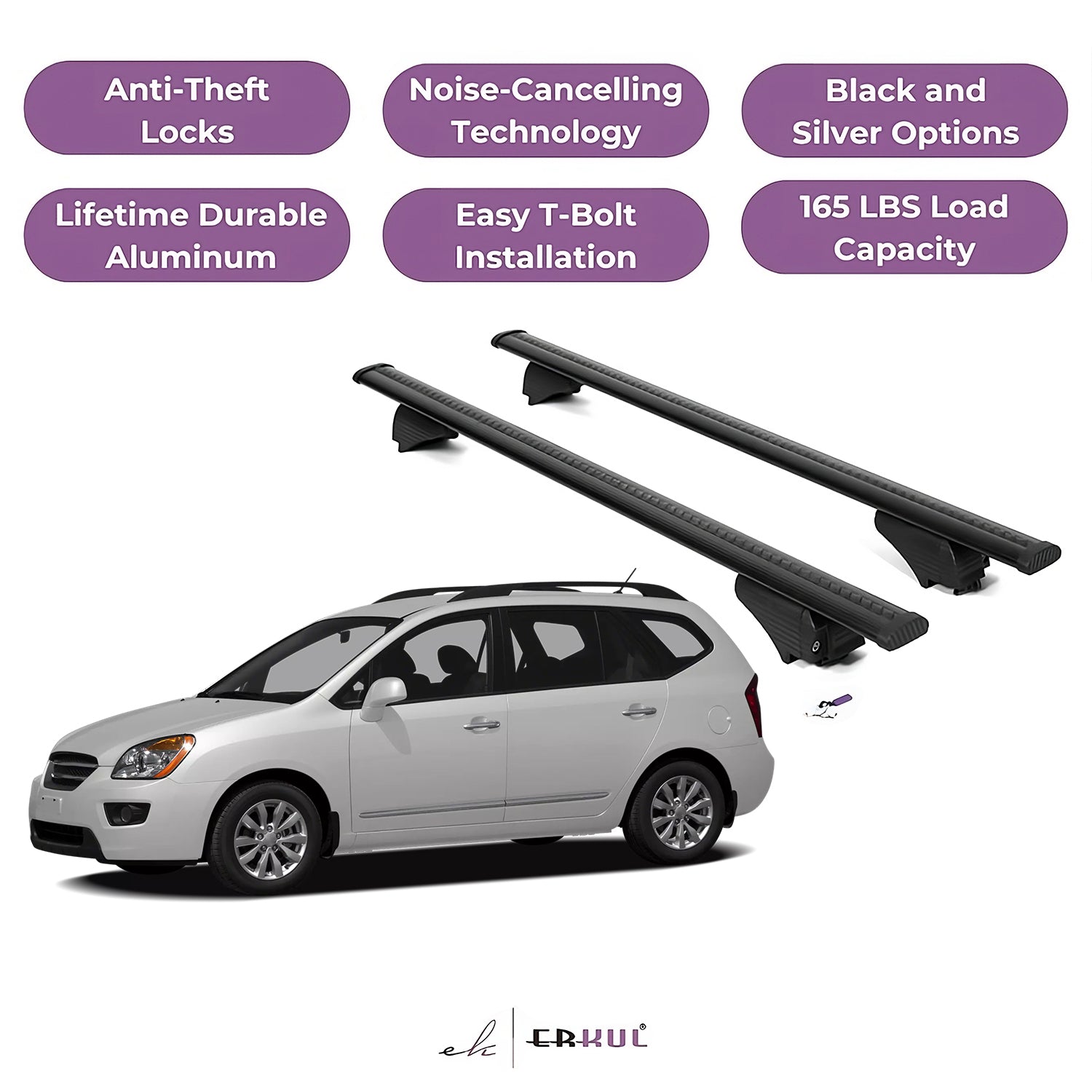Roof Rack Cross Bars with Extended Bar Design for Kia Rondo 2007-2009  - Black