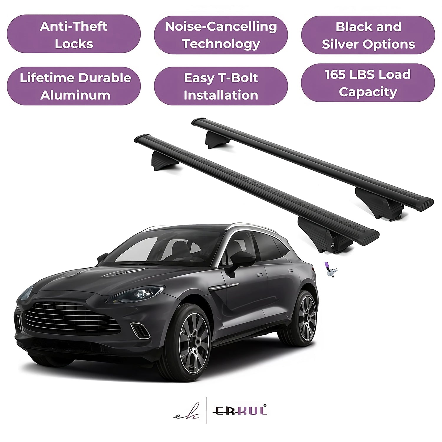 Roofrack Cross Bars with Extended Bar Design for Aston Martin DBX 2021-2025  Black