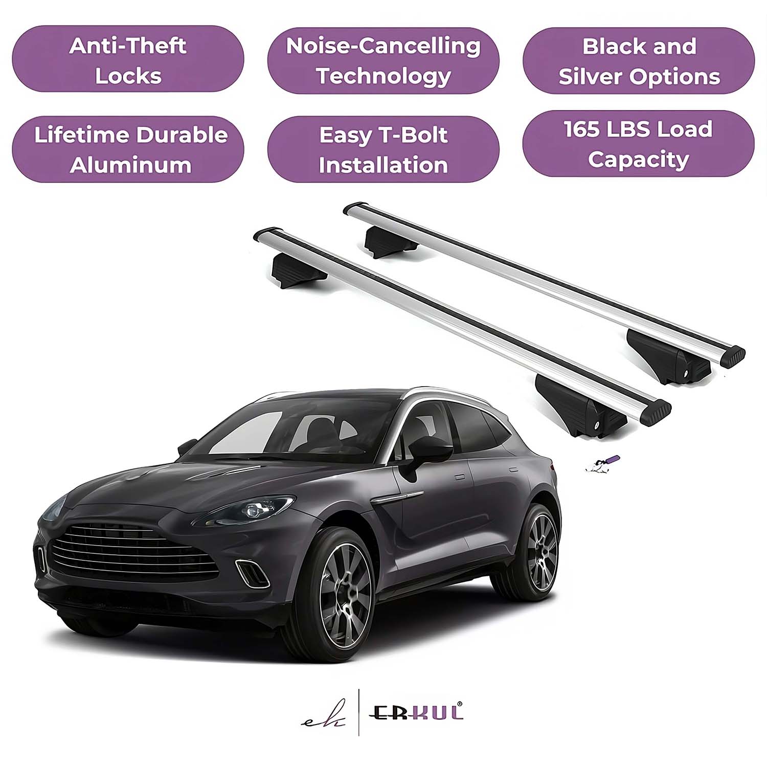 Roofrack Cross Bars with Extended Bar Design for Aston Martin DBX 2021-2025  Silver