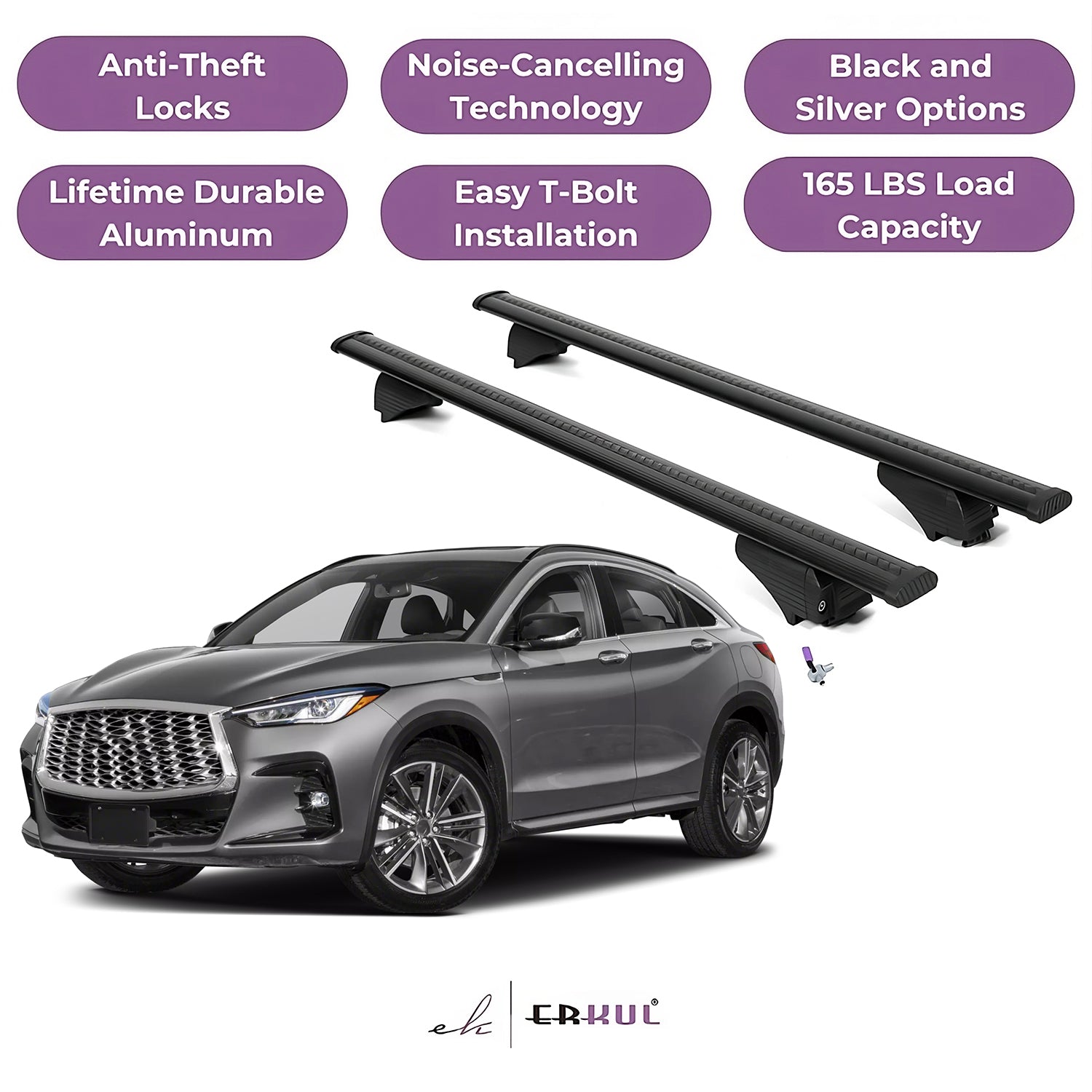 Roof Rack Cross Bars with Extended Bar Design for INFINITI QX55 2022-2025  - Black