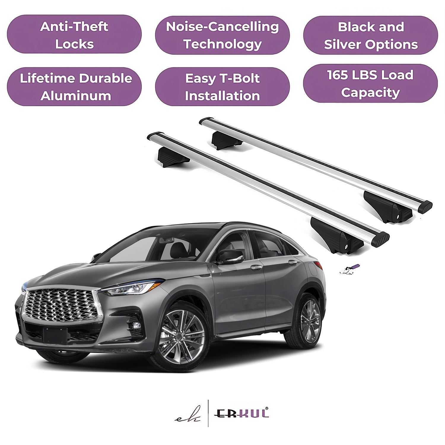 Roof Rack Cross Bars with Extended Bar Design for INFINITI QX55 2022-2025  - Silver