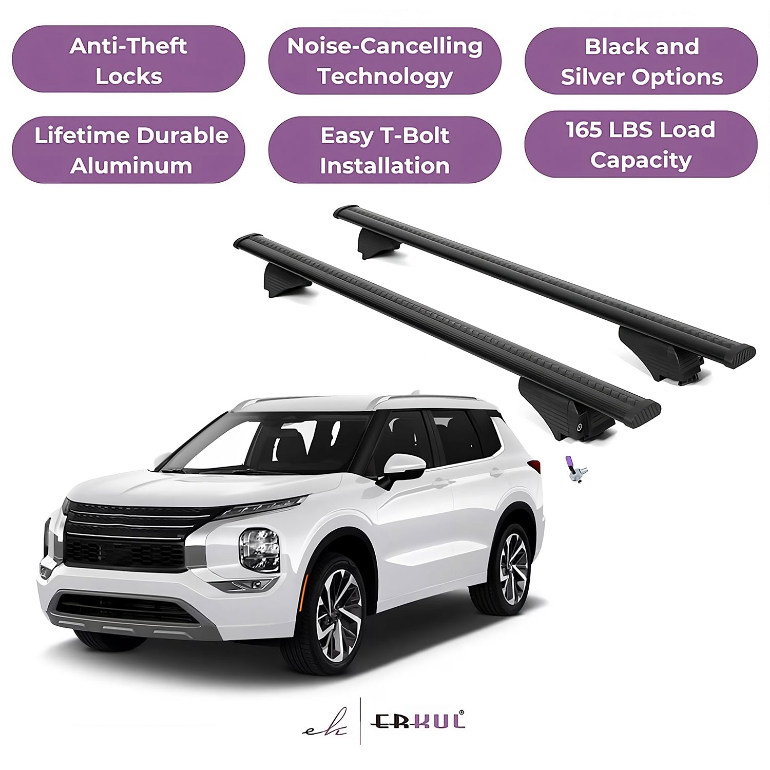 Roof Rack Cross Bars with Extended Bar Design for Outlander PHEV 2023-2025  - Black