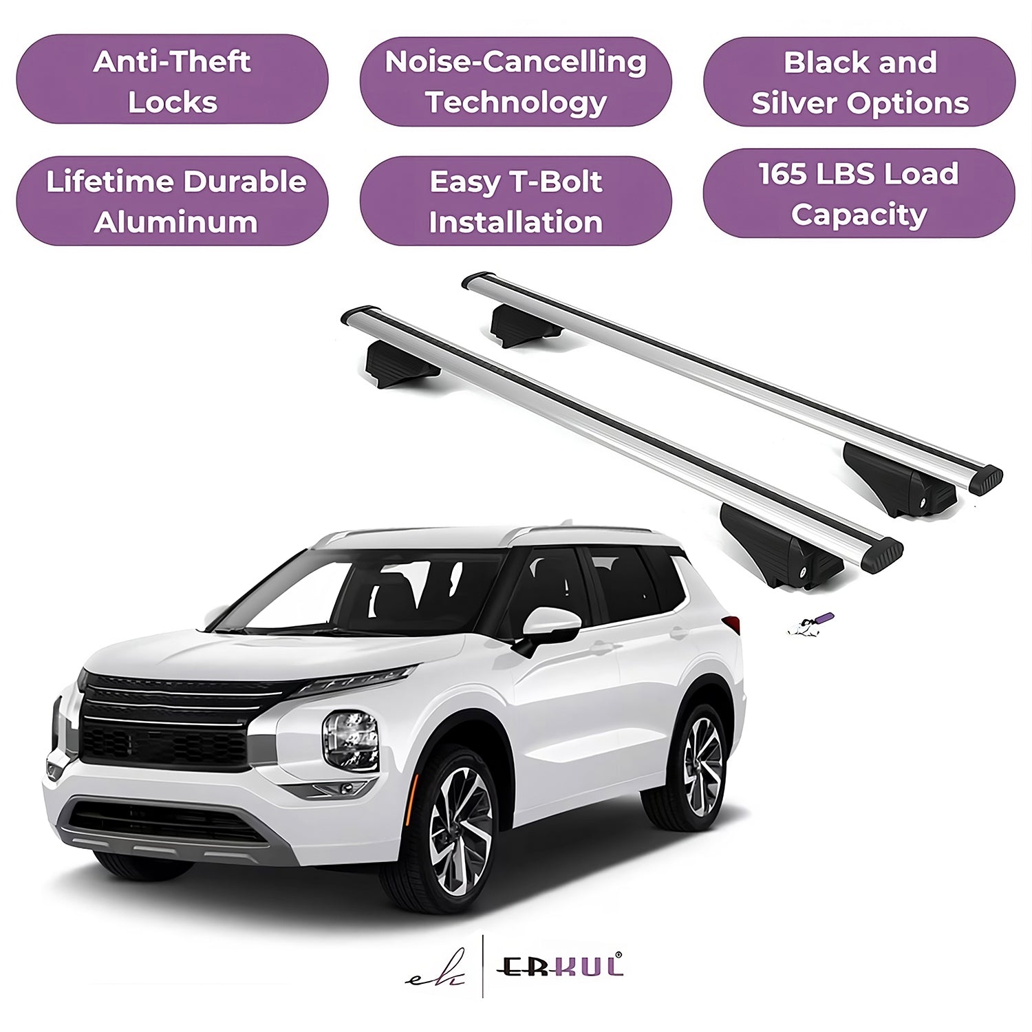 Roof Rack Cross Bars with Extended Bar Design for Outlander PHEV 2023-2025  -Silver