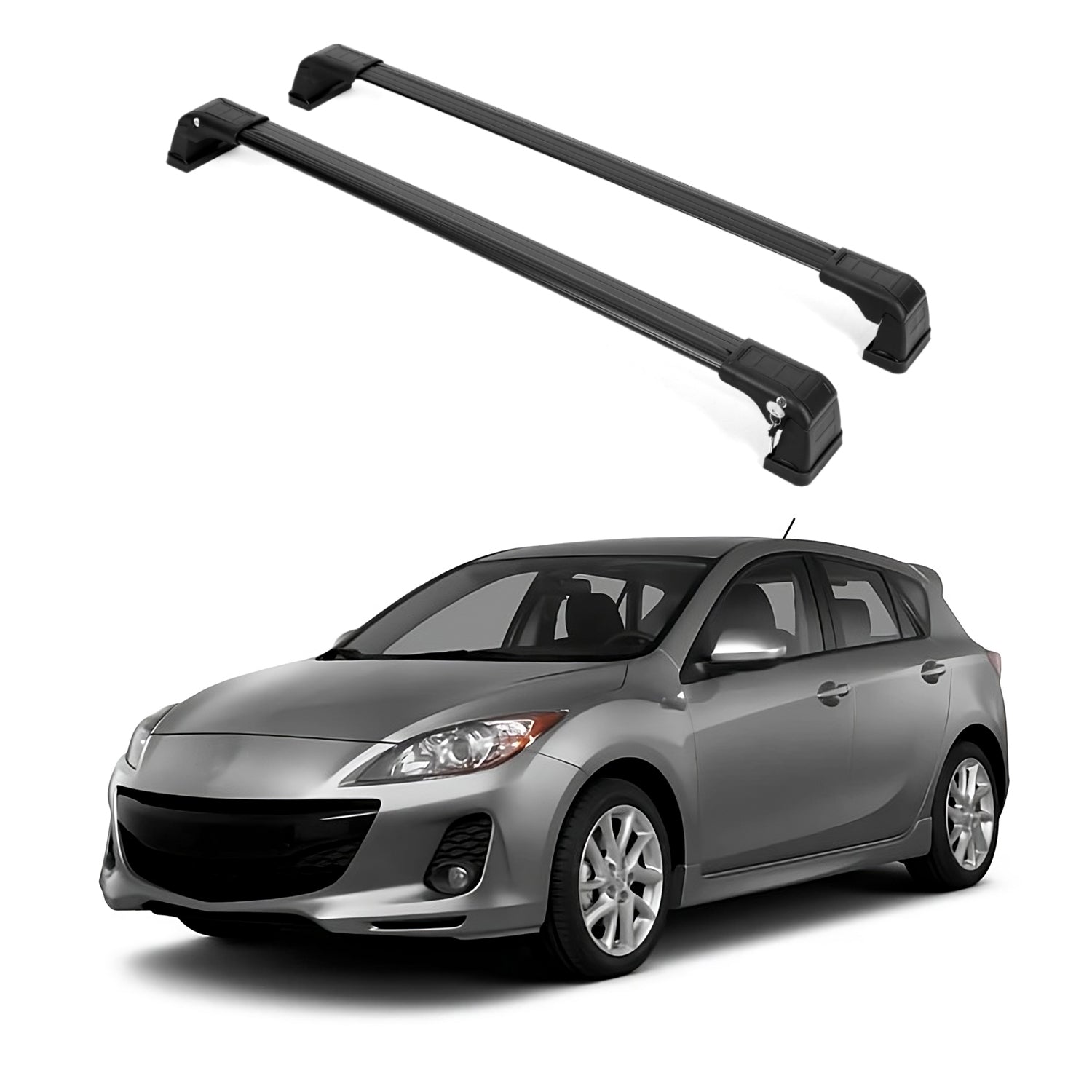 ERKUL Lockable Roof Rack Cross Bars Fits Mazda 3 Hatchback 2010-2013 Black