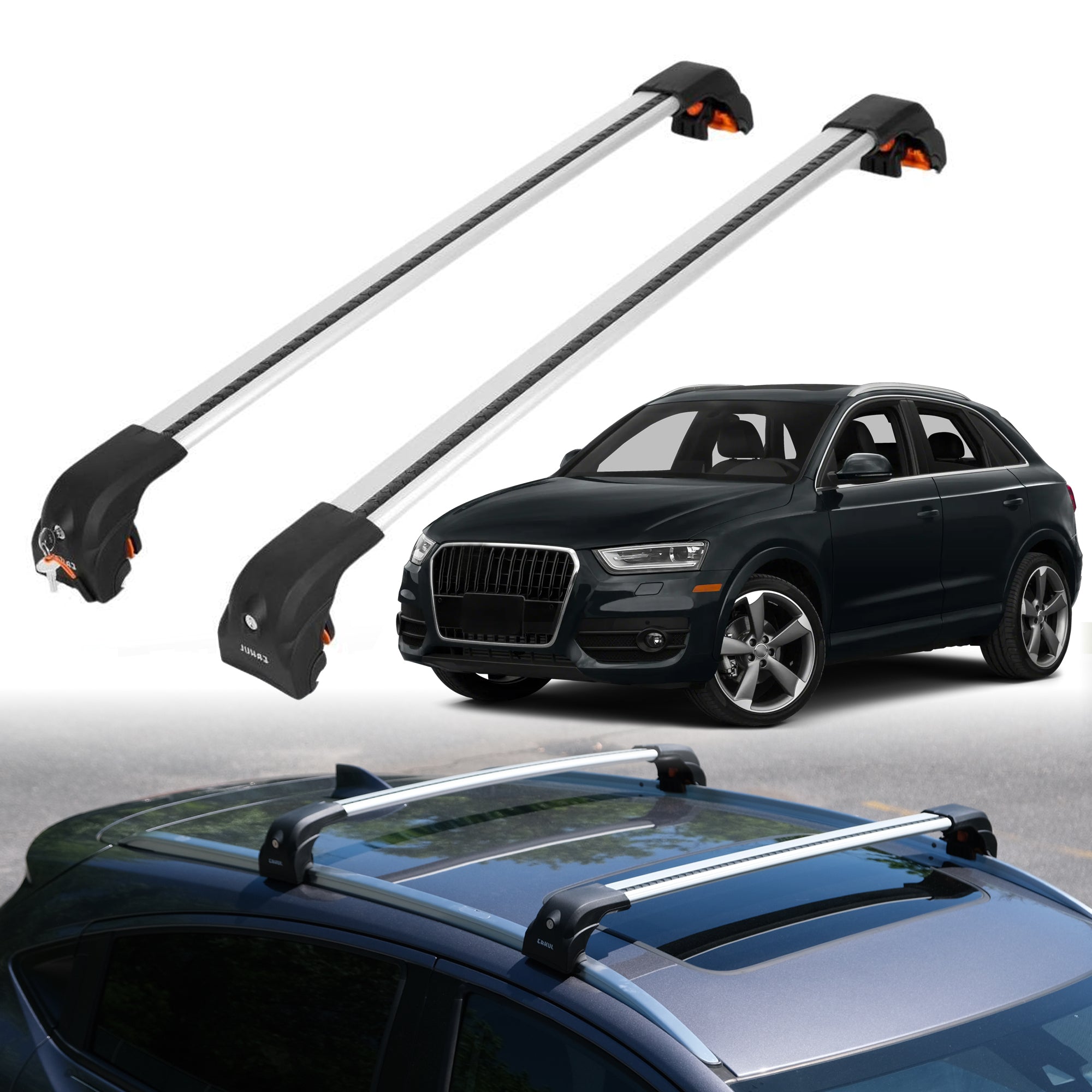 2PC Heavy Duty Roof Rack Crossbars for Audi Q3 2012-2018 w/ Flush Rails