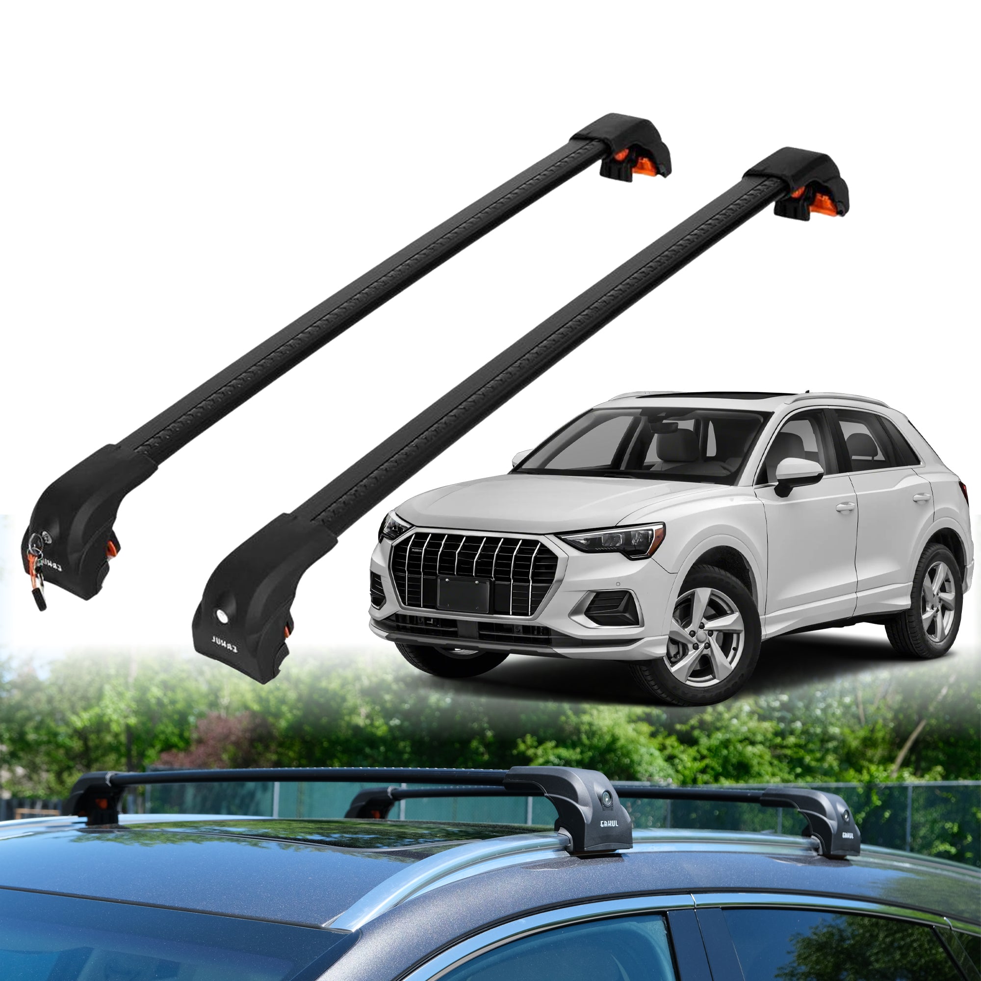 2PC Heavy Duty Roof Rack Crossbars for Audi Q3 2019-2025 w/ Flush Rails