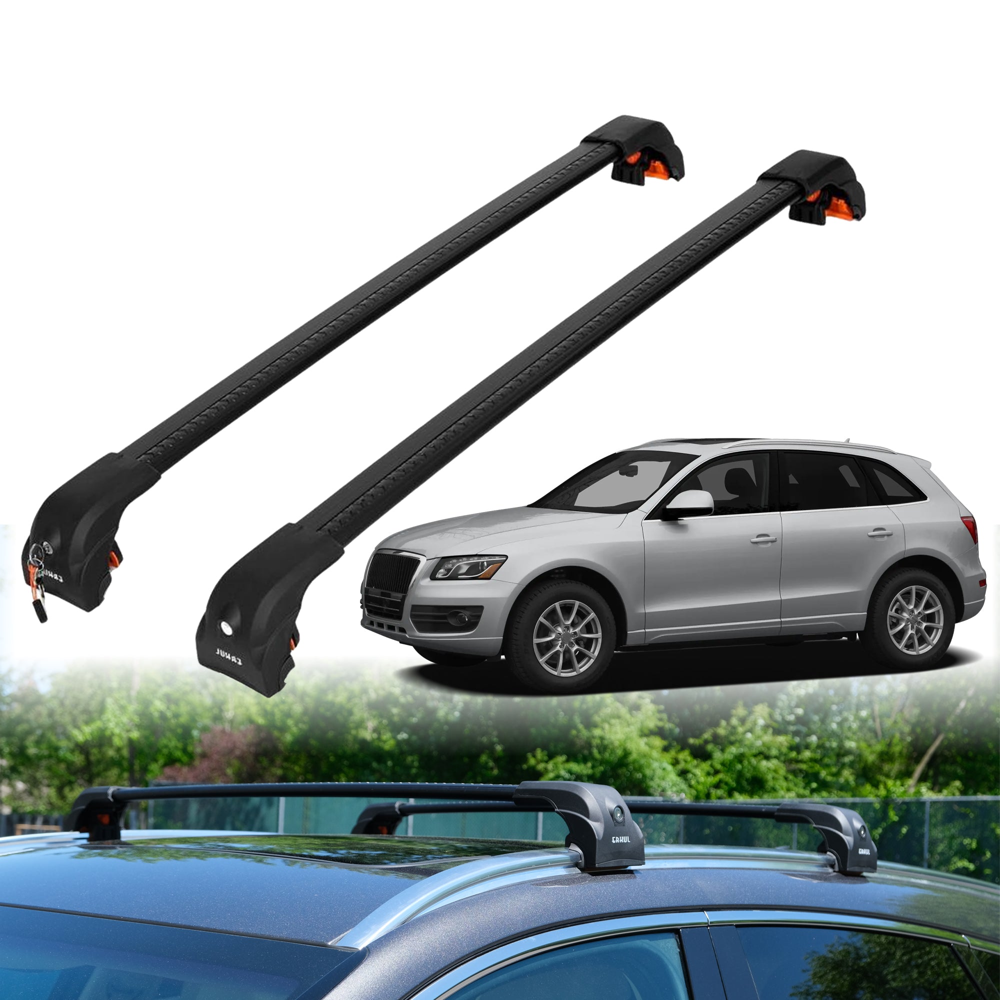 2PC Heavy Duty Roof Rack Crossbars for Audi Q5 2009-2017 w/ Flush Rails