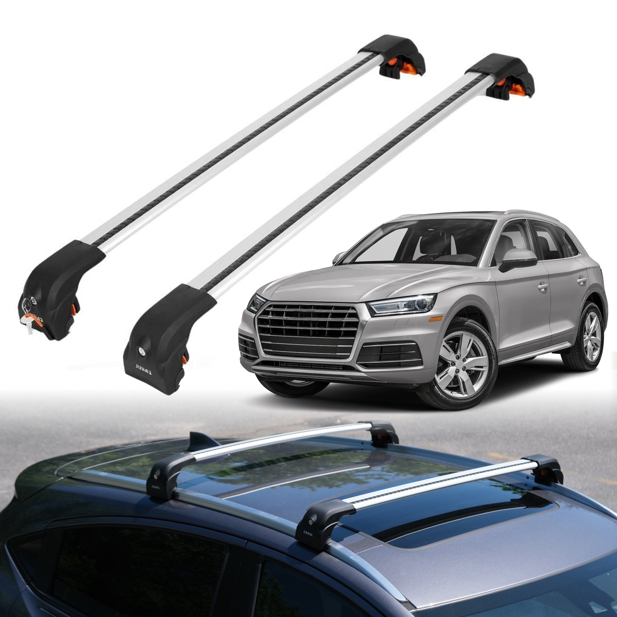 2PC Heavy Duty Roof Rack Crossbars for Audi Q5 2018-2025 w/ Flush Rails