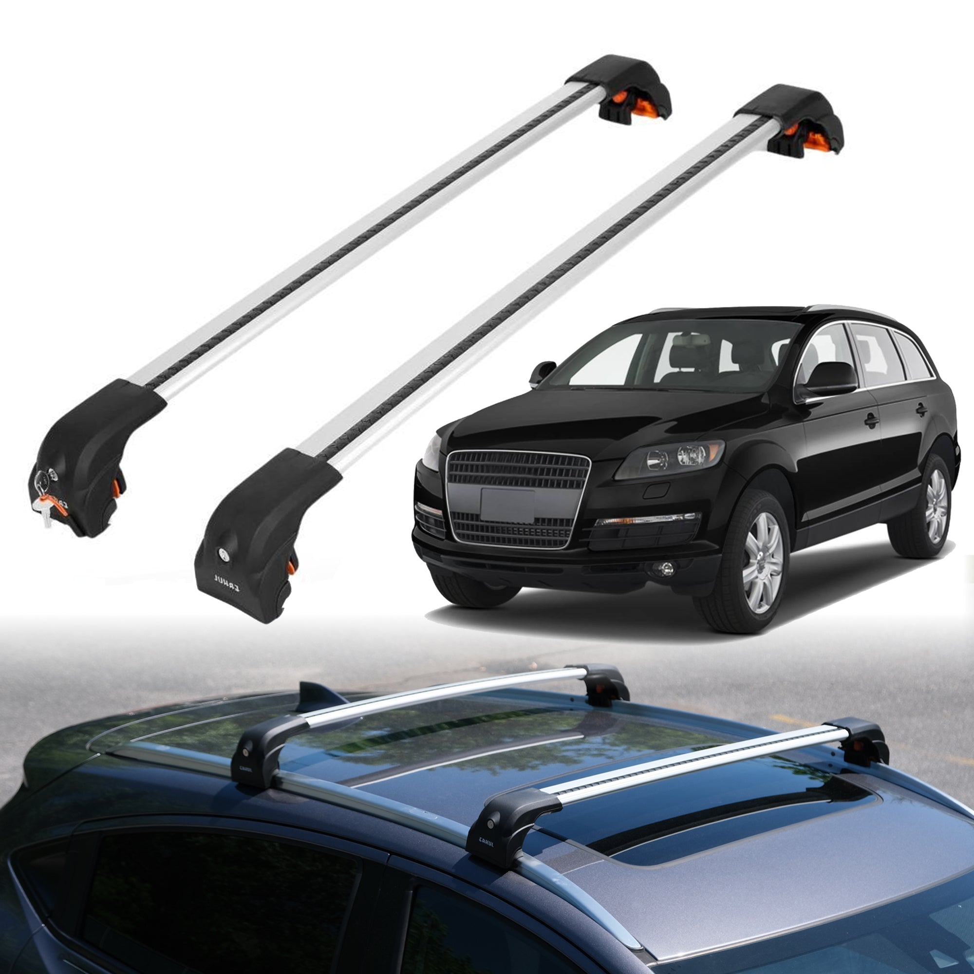 2PC Heavy Duty Roof Rack Crossbars for Audi Q7 2007-2015 w/ Flush Rails