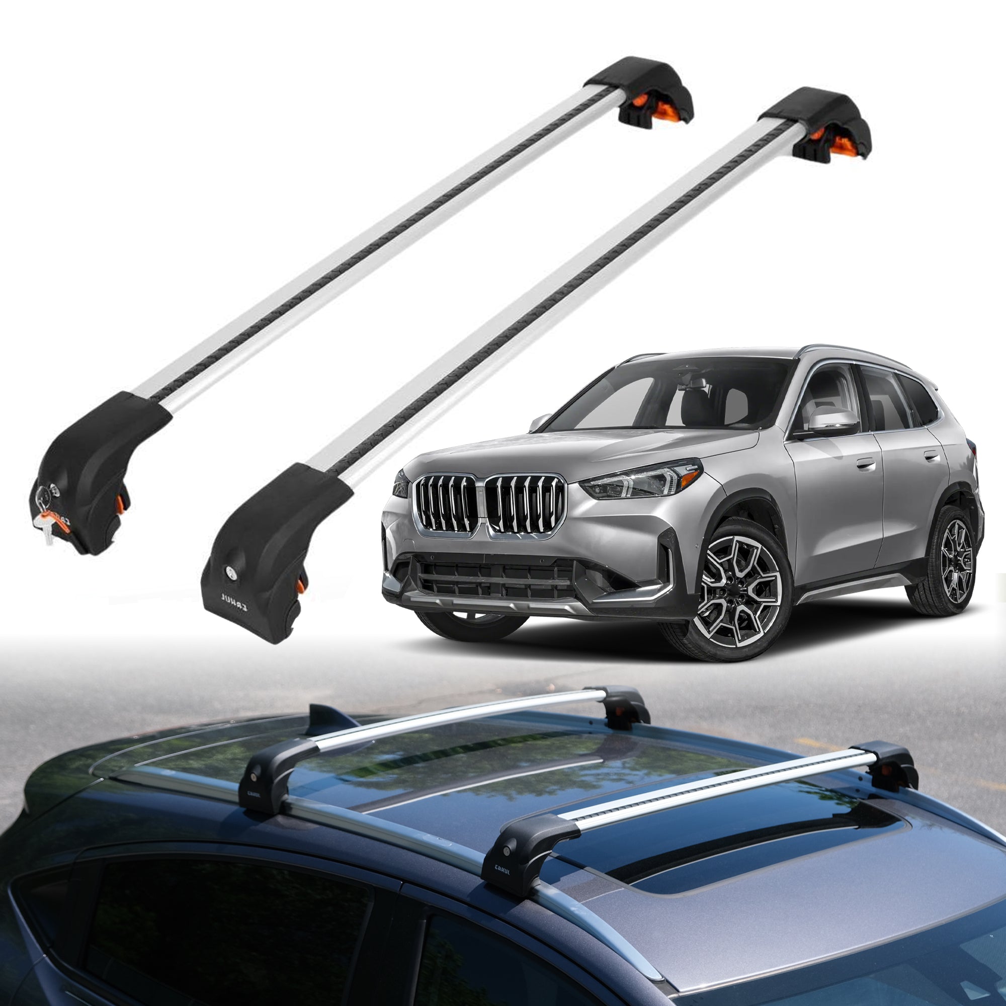 2PC Heavy Duty Roof Rack Crossbars for BMW X1 2023-2025 w/ Flush Rails