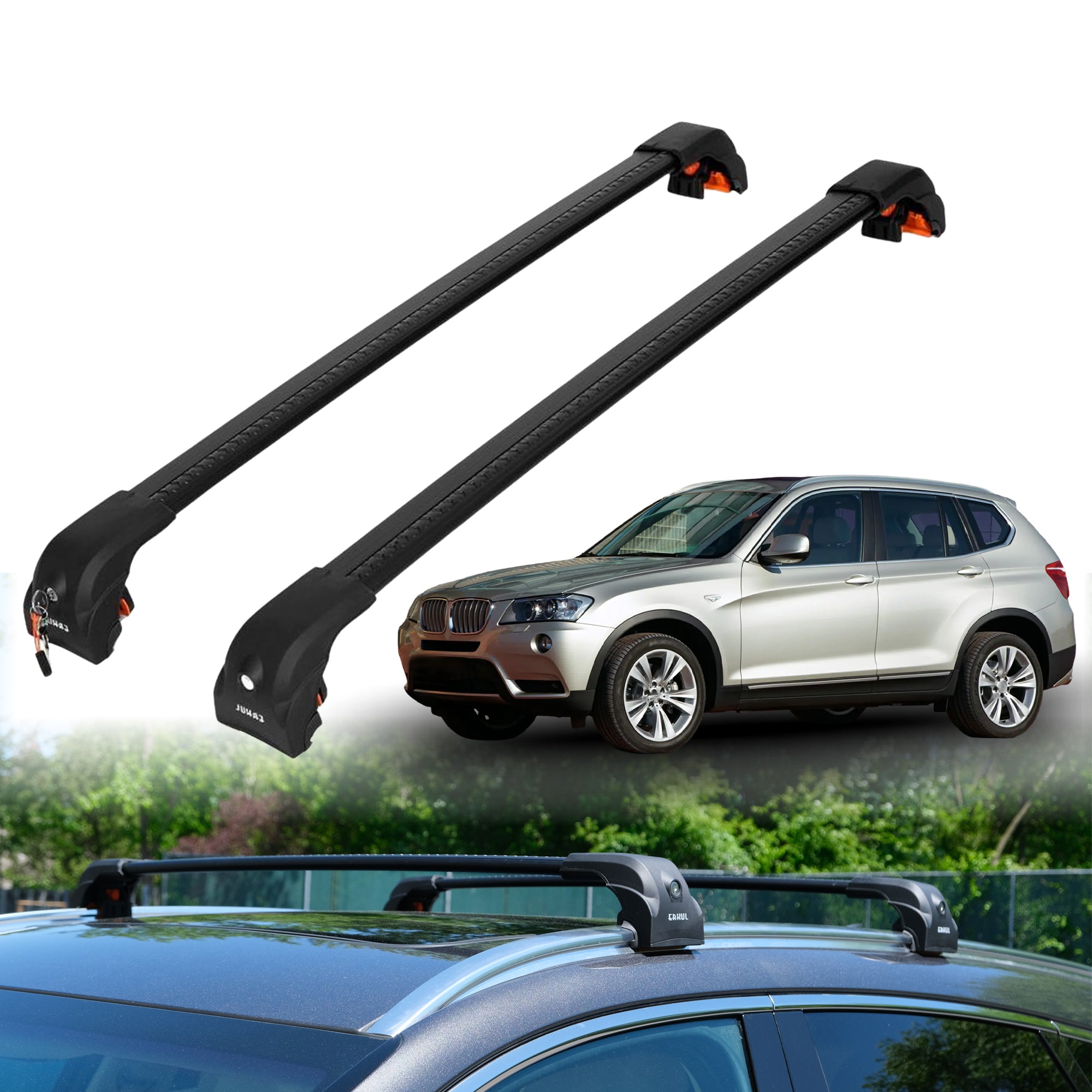 2PC Heavy Duty Roof Rack Crossbars for BMW X3 2011-2017 w/ Flush Rails