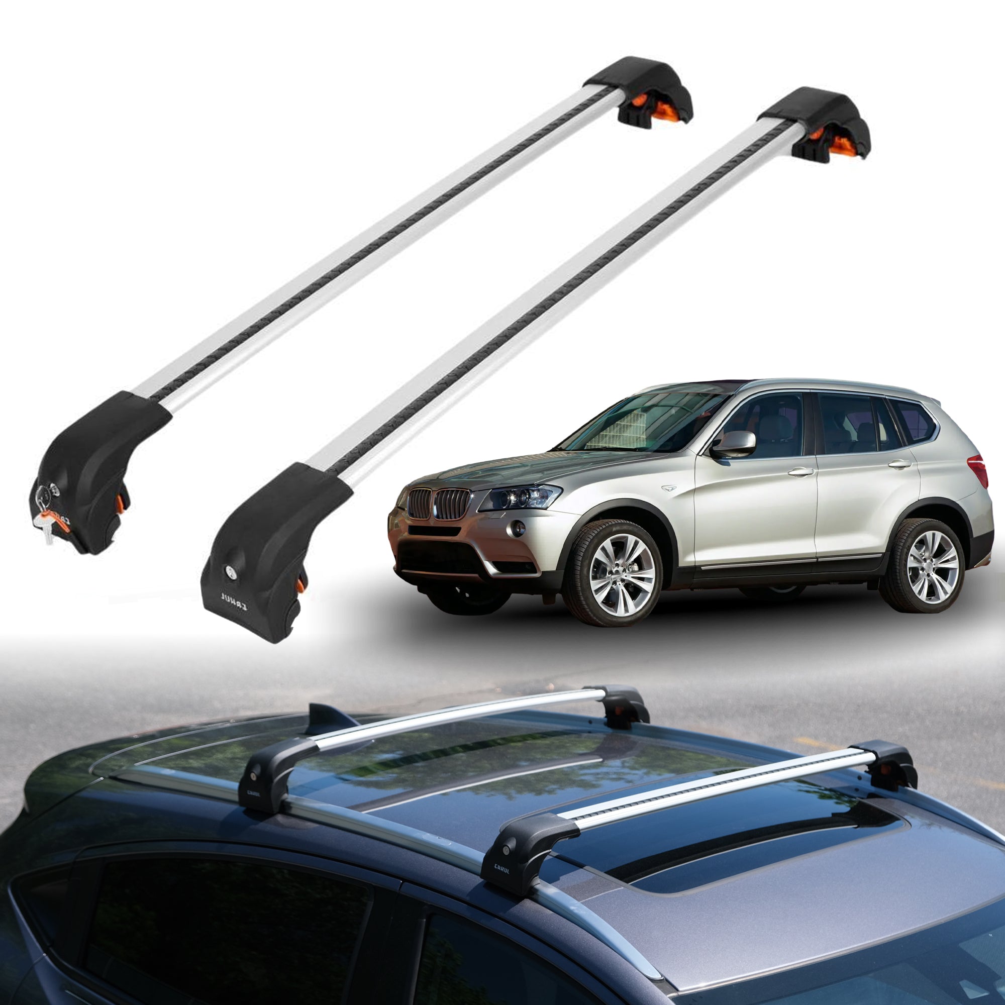 2PC Heavy Duty Roof Rack Crossbars for BMW X3 2011-2017 w/ Flush Rails