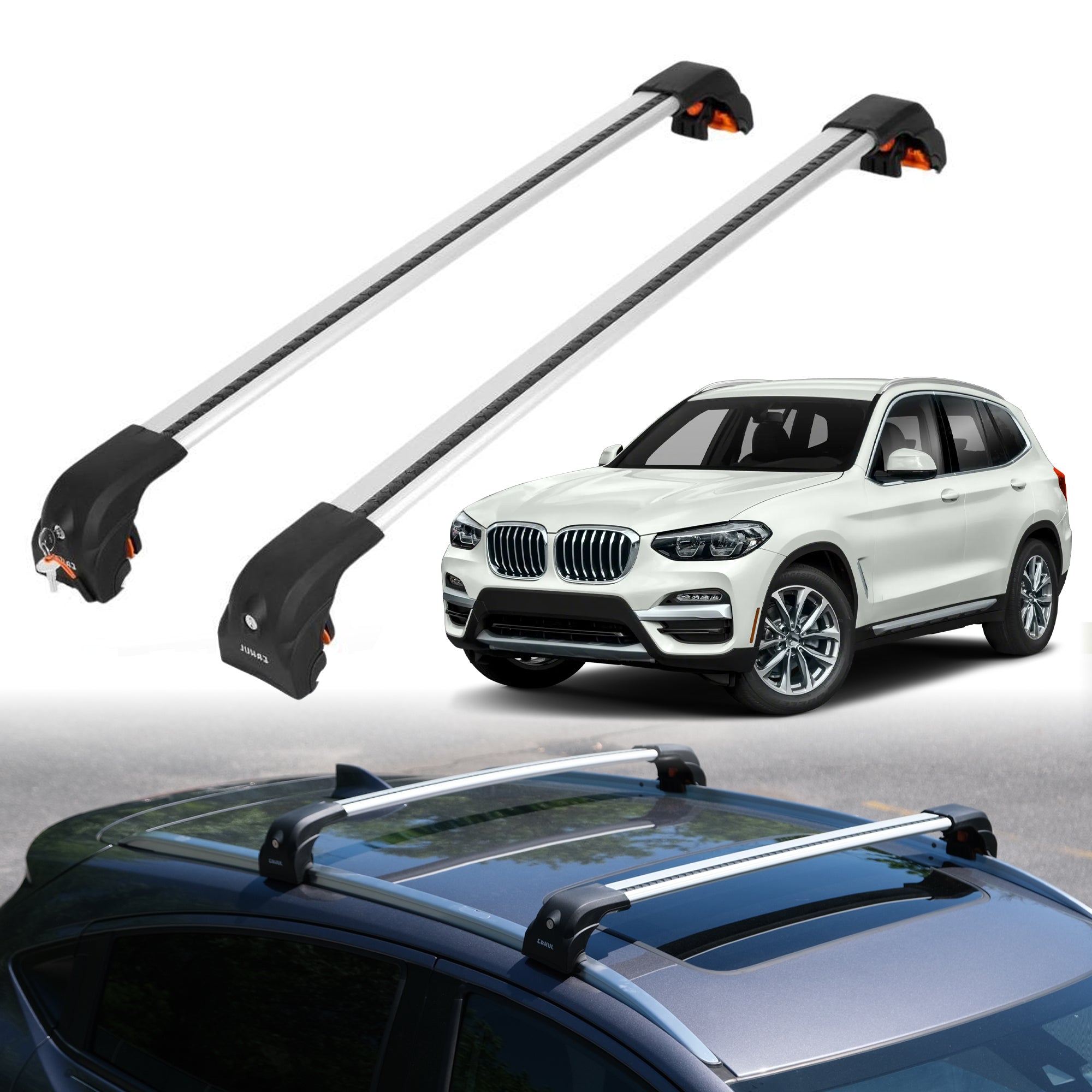 2PC Heavy Duty Roof Rack Crossbars for BMW X3 2018-2025 w/ Flush Rails