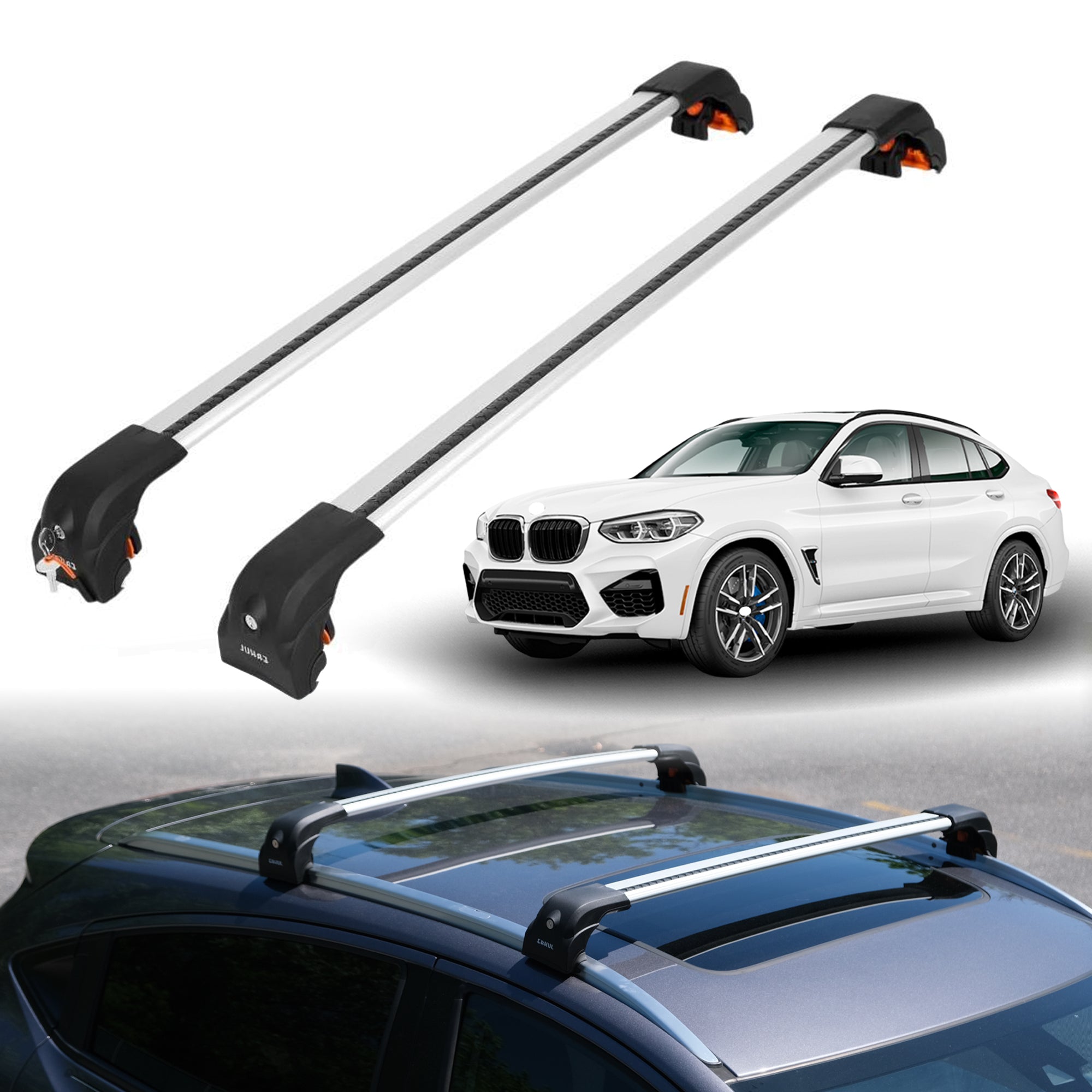 2PC Heavy Duty Roof Rack Crossbars for BMW X4 2014-2018 w/ Flush Rails