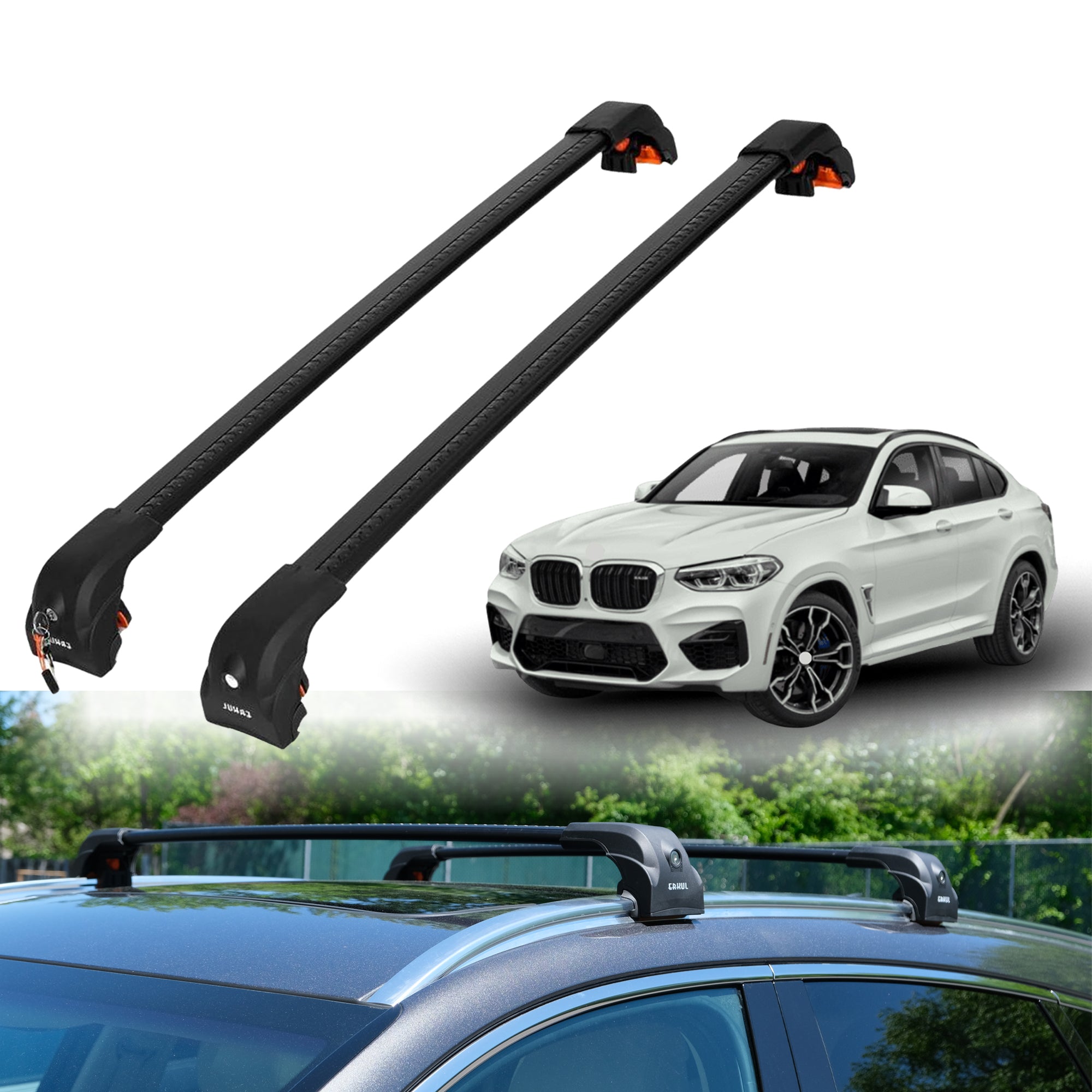 2PC Heavy Duty Roof Rack Crossbars for BMW X4 2019-2025 w/ Flush Rails
