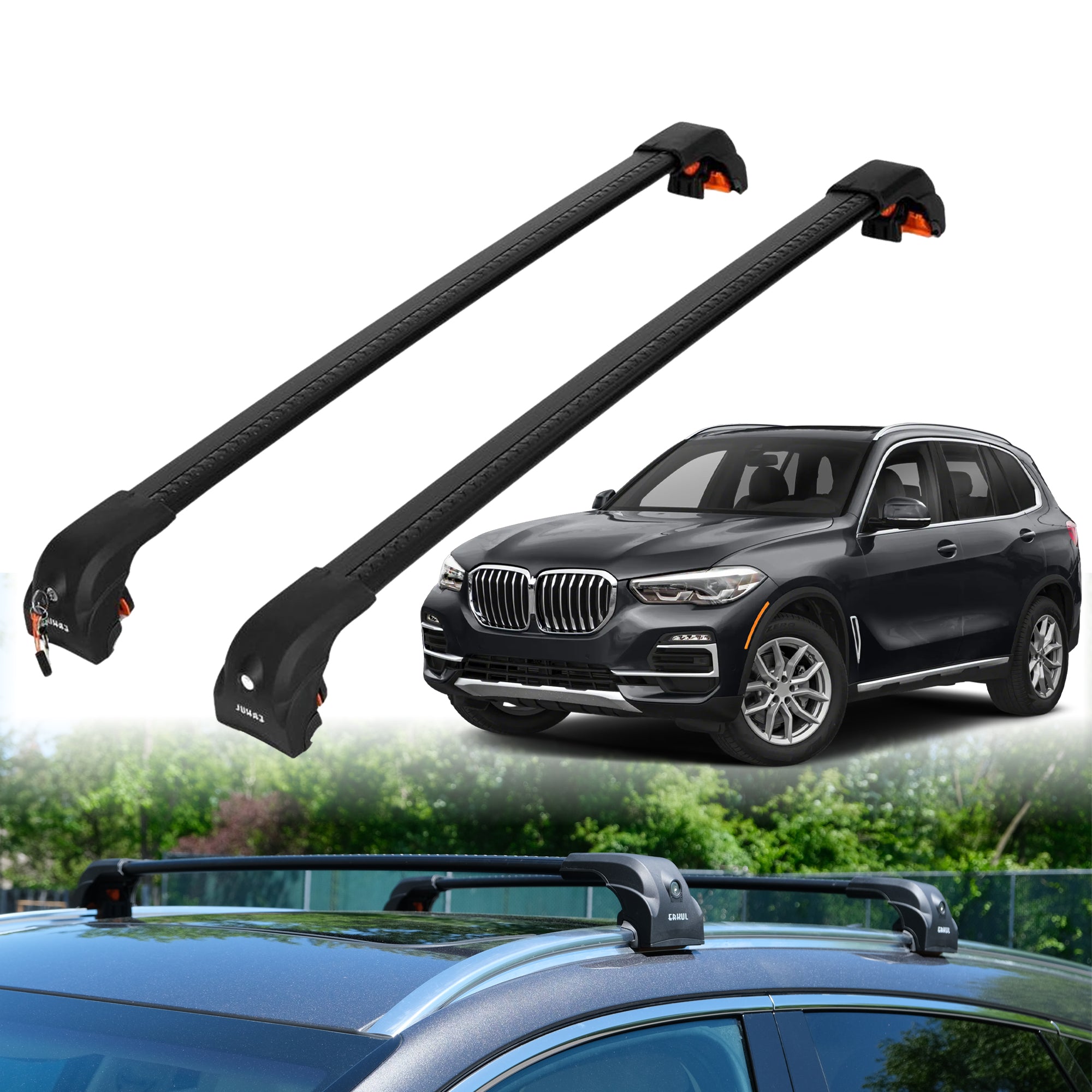 2PC Heavy Duty Roof Rack Crossbars for BMW X5 2019-2025 w/ Flush Rails