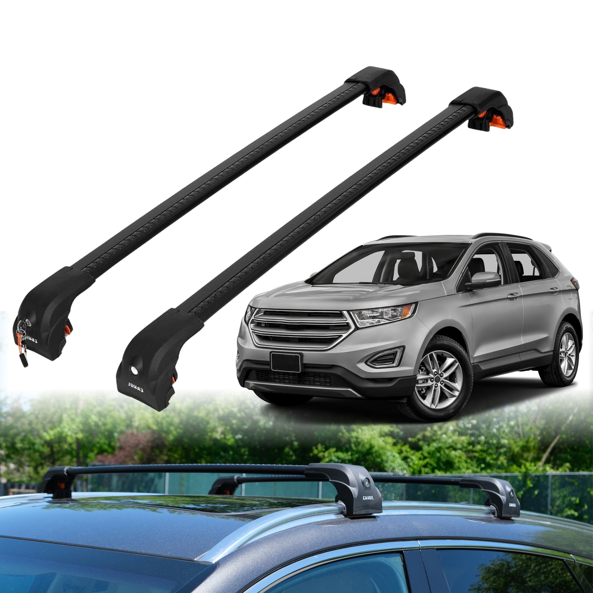 2PC Heavy Duty Roof Rack Crossbars for Ford Edge 2015-2024 w/ Flush Rails