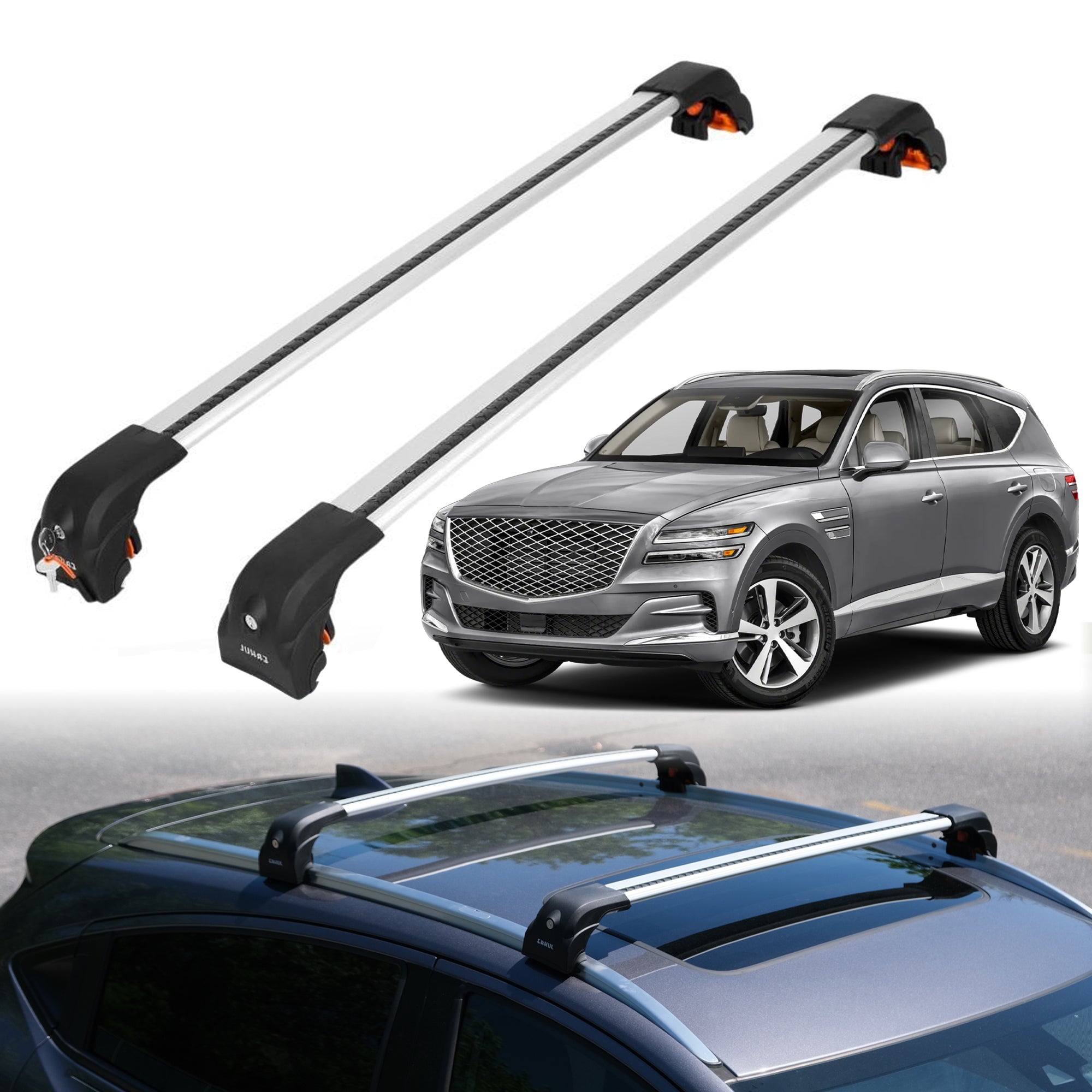 Heavy Duty Roof Rack Crossbars for Genesis GV80 2021-2025 w/ Flush Rails