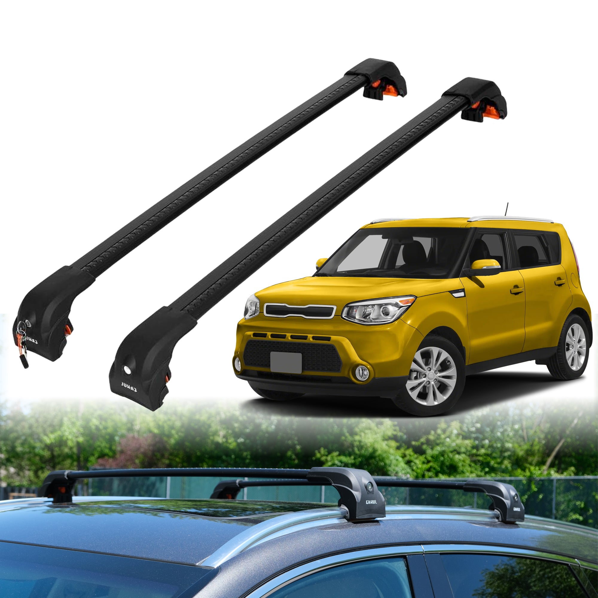 2PC Heavy Duty Roof Rack Crossbars for Kia Soul 2014-2019 w/ Flush Rails