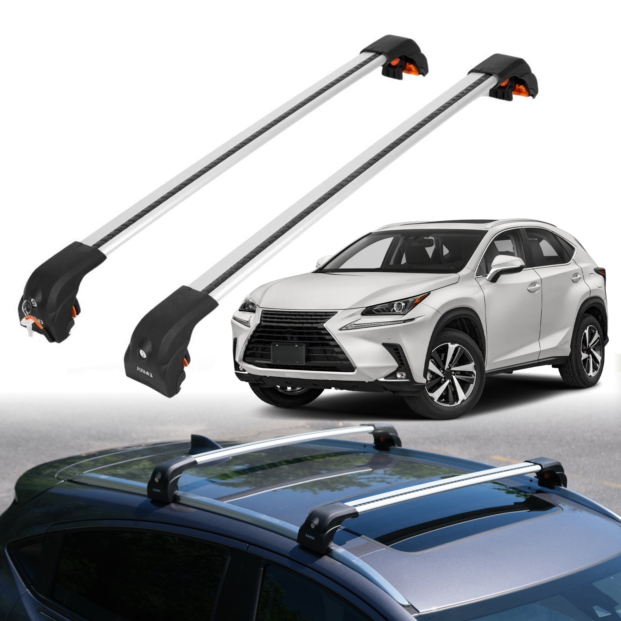 Roof Rack Crossbars for Lexus NX200T NX300 NX300H 2015-2021 w/ Flush Rails