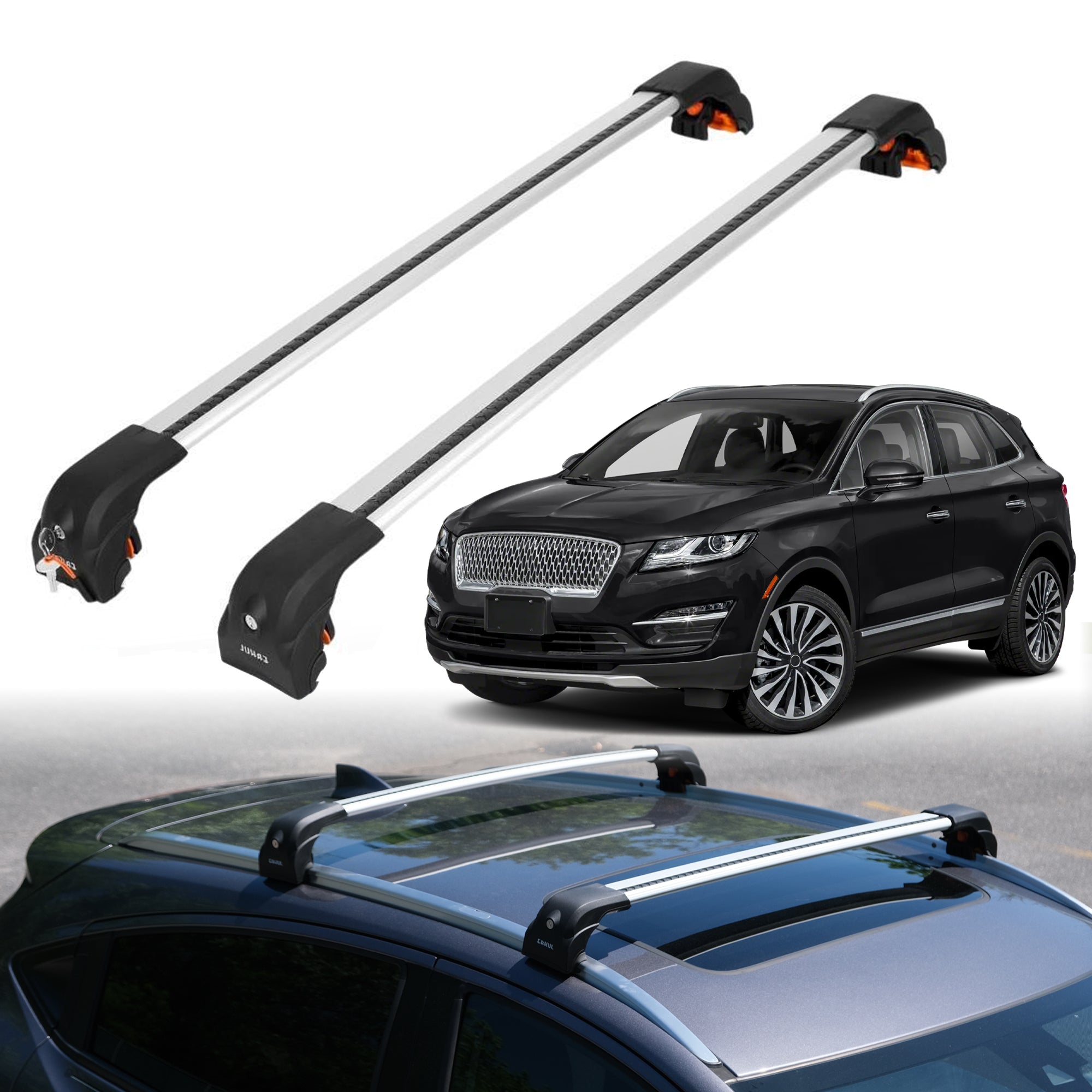 Heavy Duty Roof Rack Crossbars for Lincoln MKC 2015-2019 w/ Flush Rails