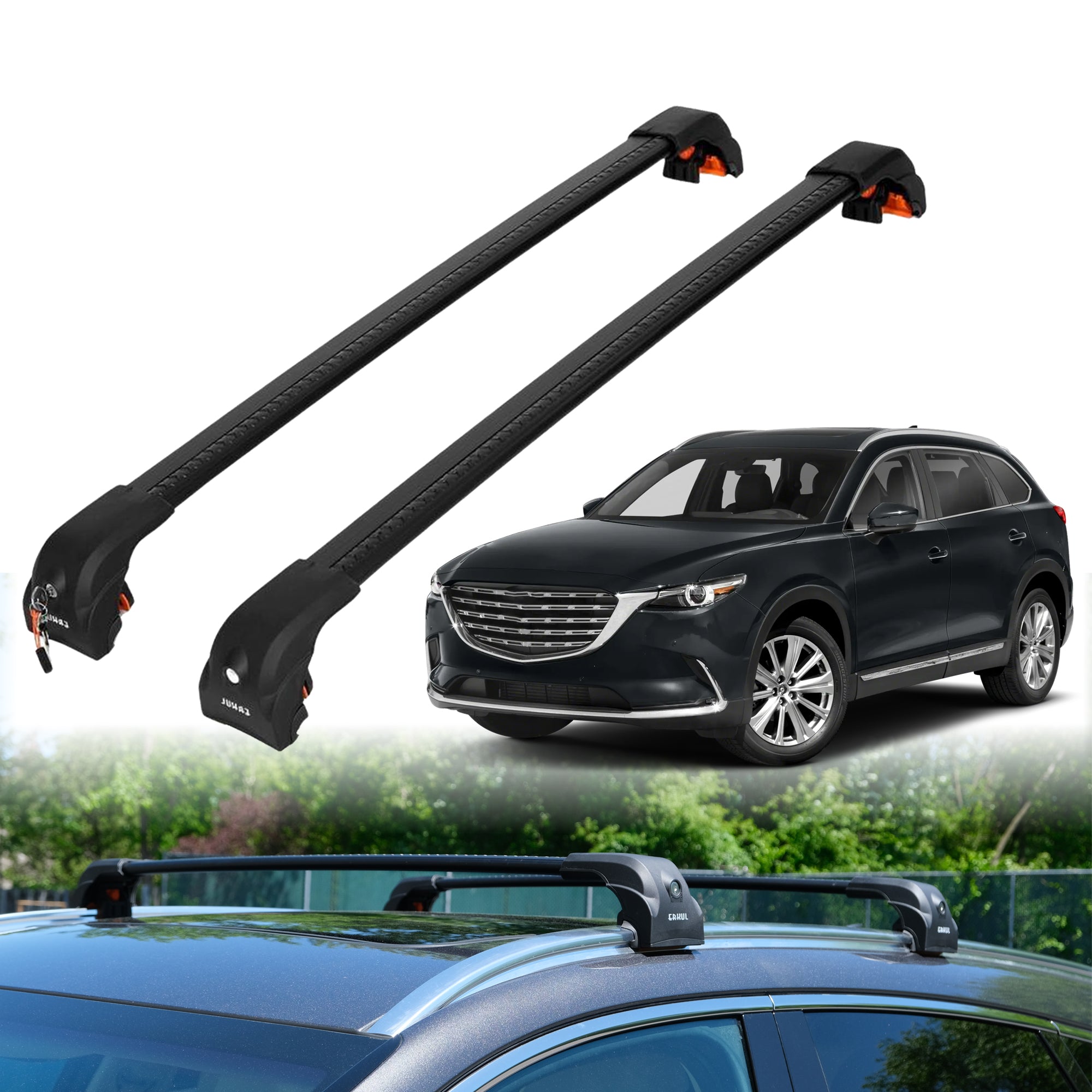 2PC Heavy Duty Roof Rack Crossbars for Mazda CX-9 2016-2023 w/ Flush Rails
