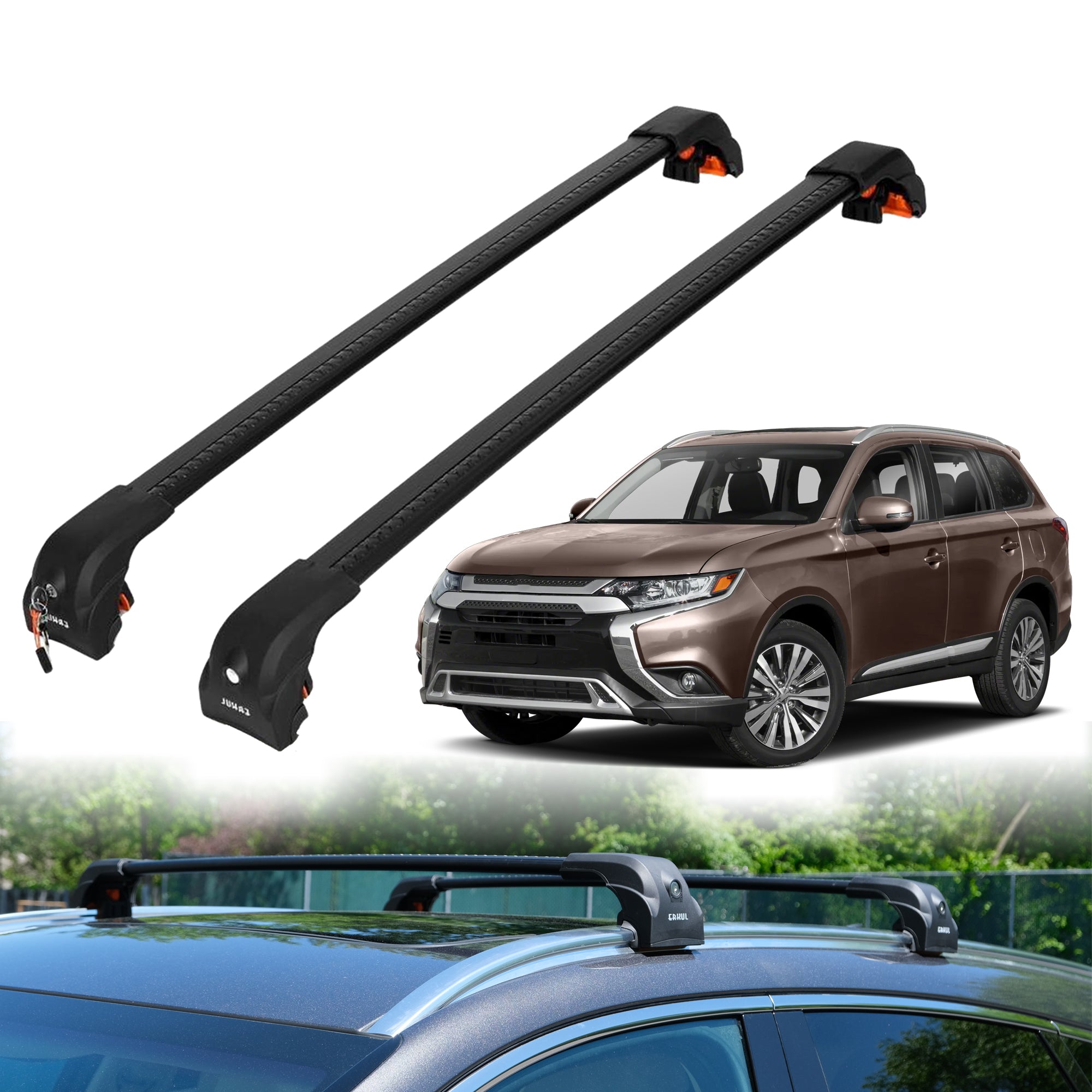 Heavy Duty Roof Rack Crossbars for Mitsubishi Outlander 2014-2021 w/ Flush Rails